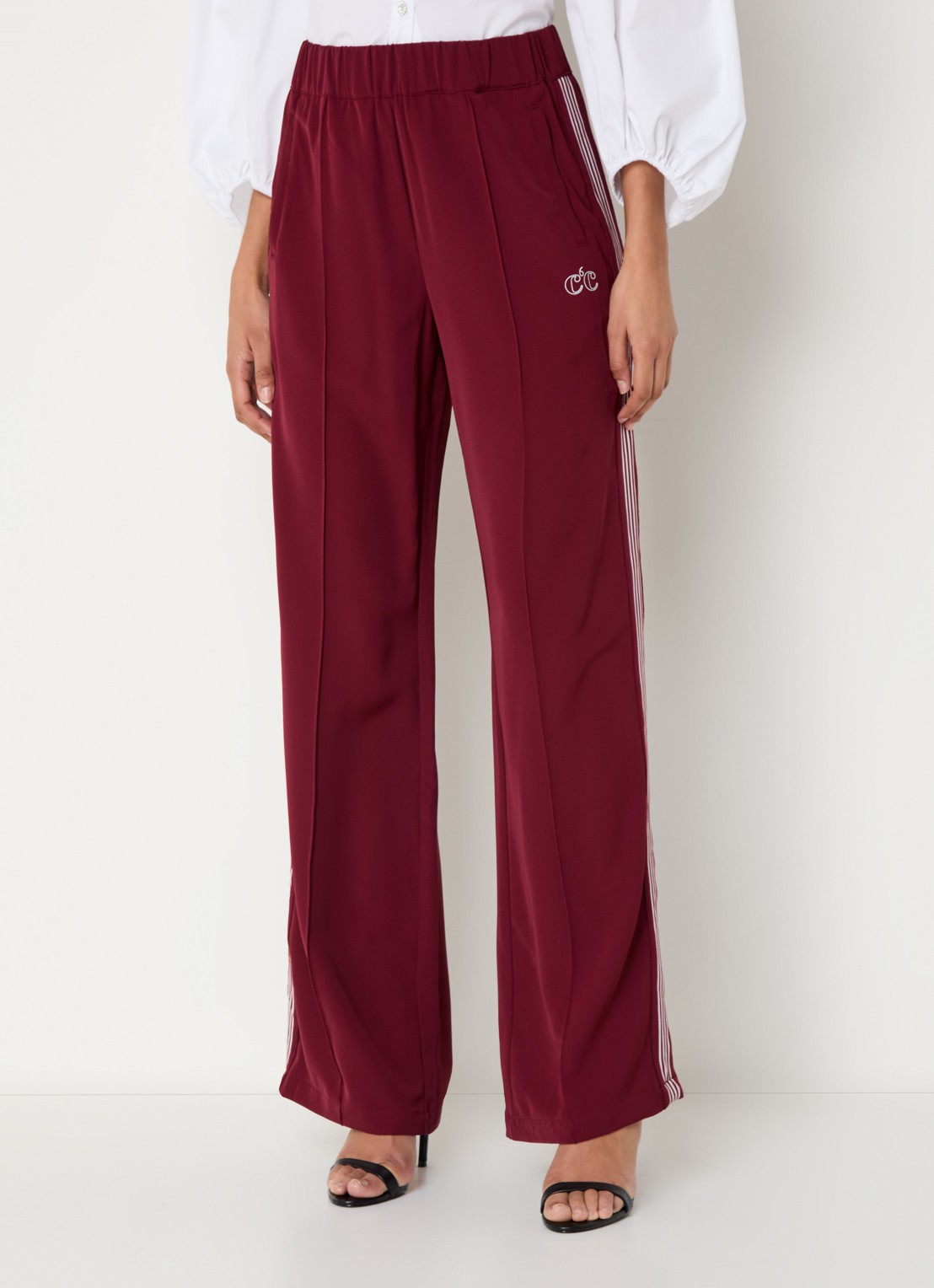 Co'Couture Amina high waist loose fit joggingbroek met logo - detail 2 bordeauxrood