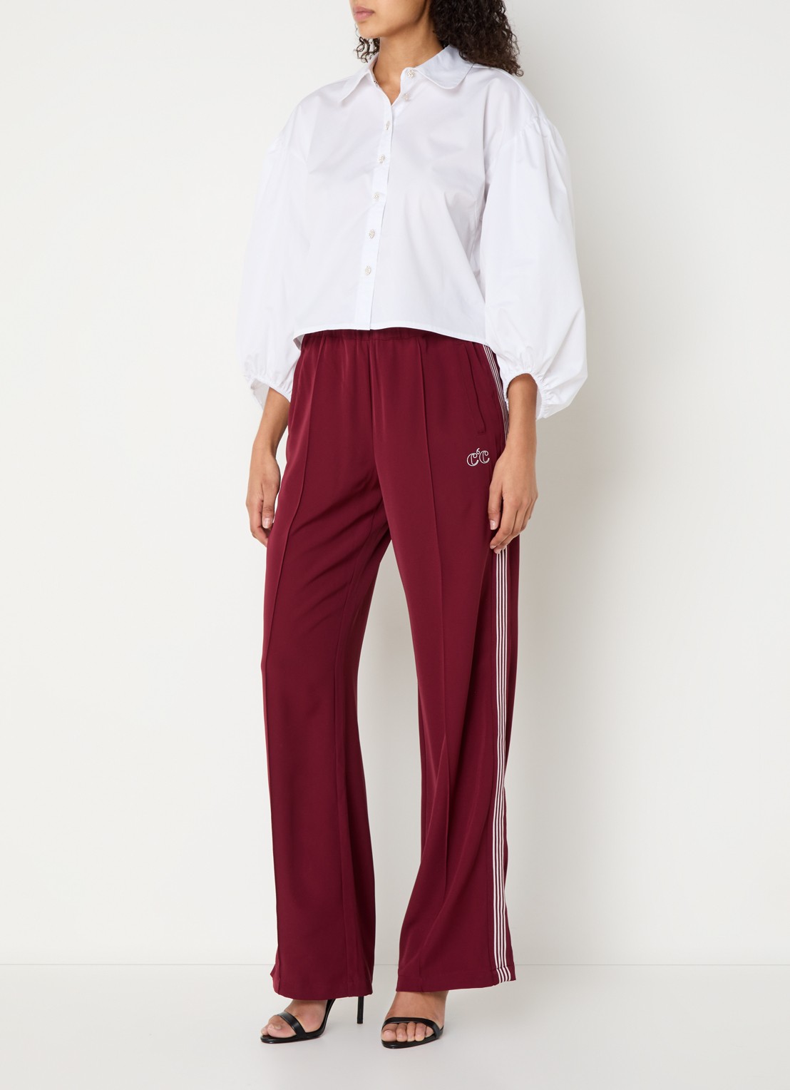 Co'Couture Amina high waist loose fit joggingbroek met logo - voorkant 4 bordeauxrood