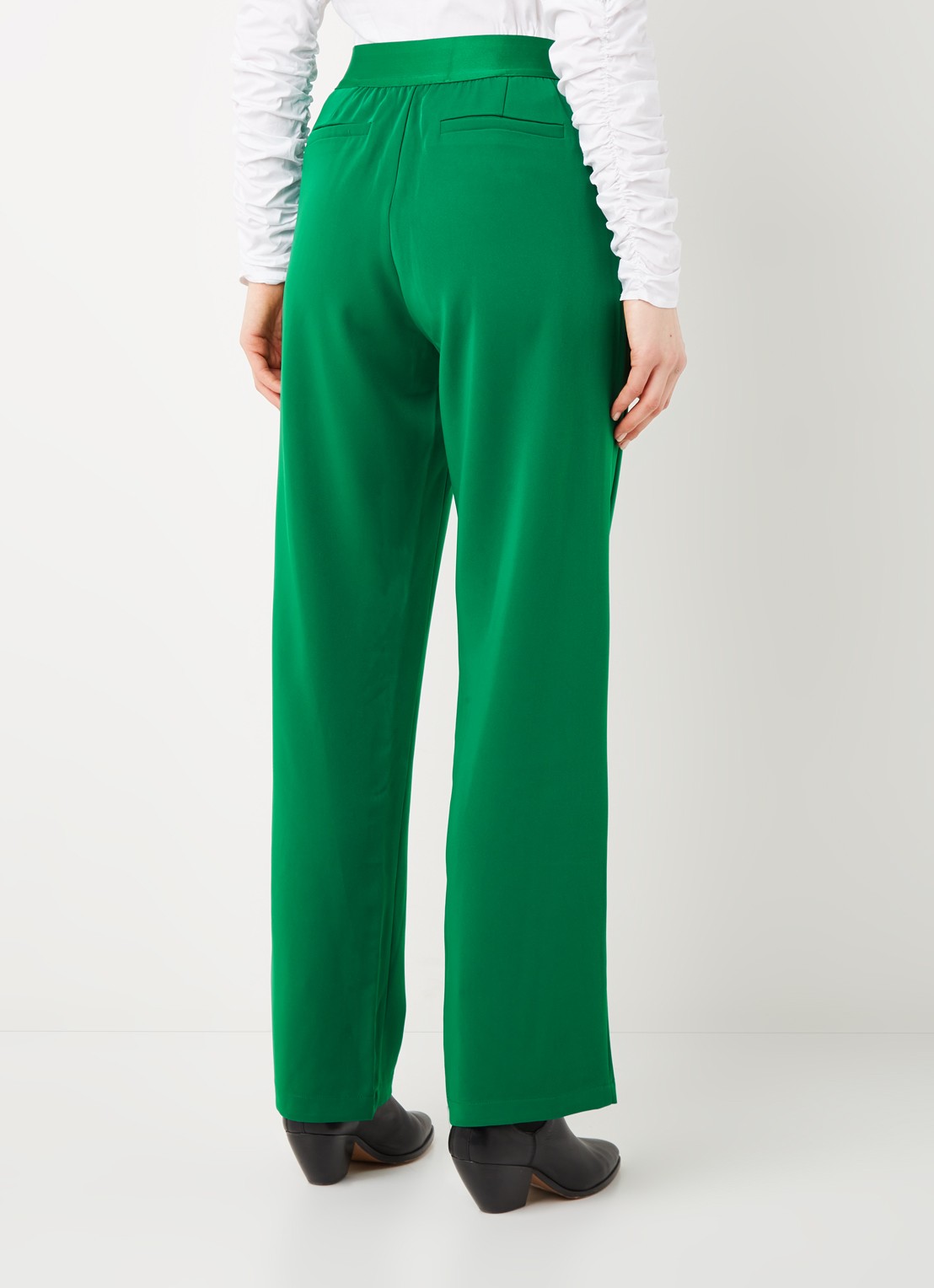 Co'Couture Amira high waist straight fit pantalon met steekzakken - achterkant 4 groen