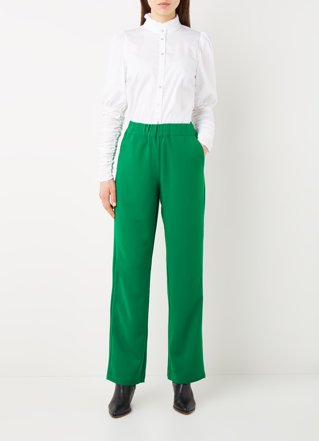 Co'Couture Amira high waist straight fit pantalon met steekzakken - voorkant 3 groen