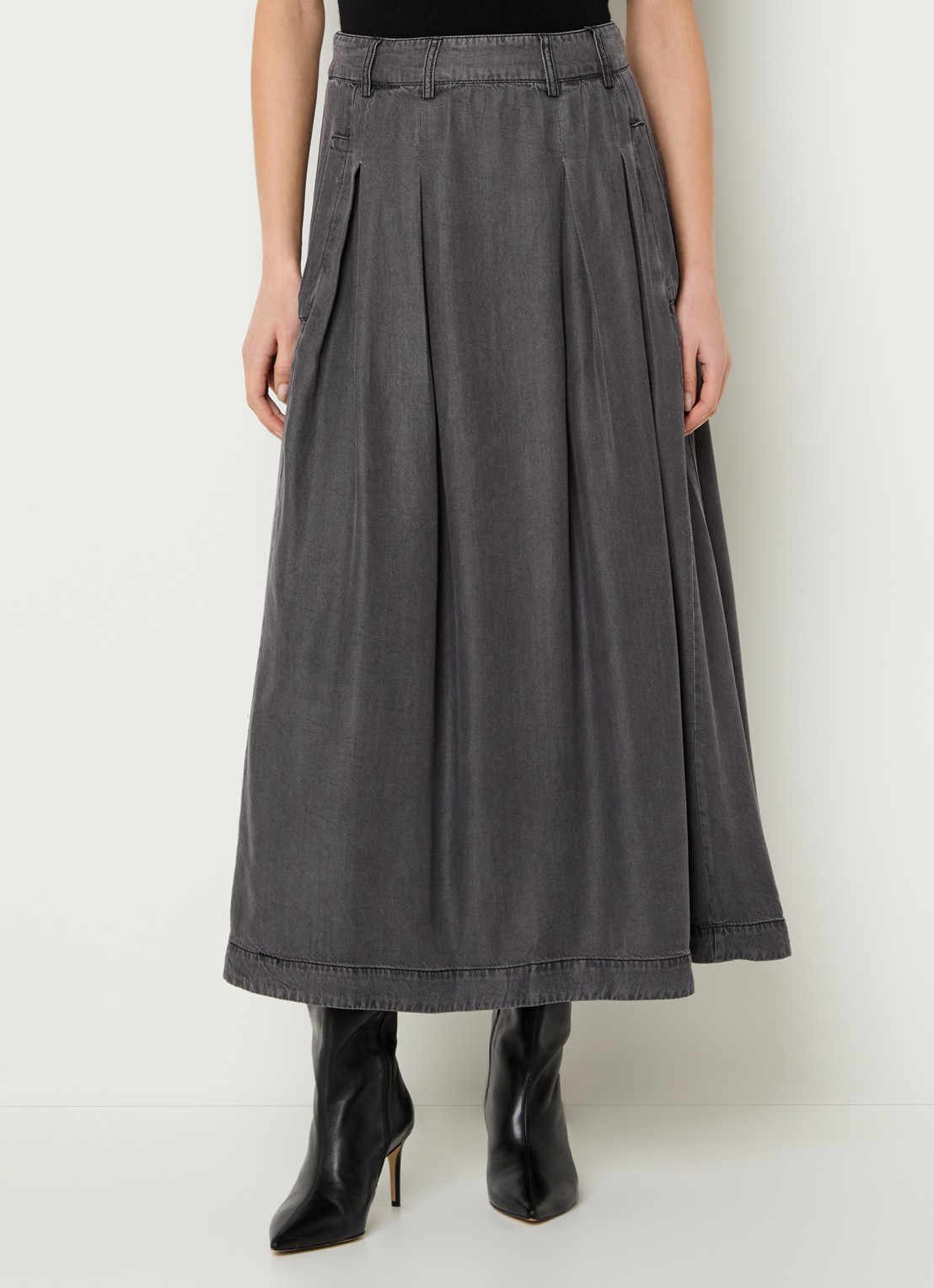 Co'Couture Anya midi A-lijn rok van chambray - detail donkergrijs