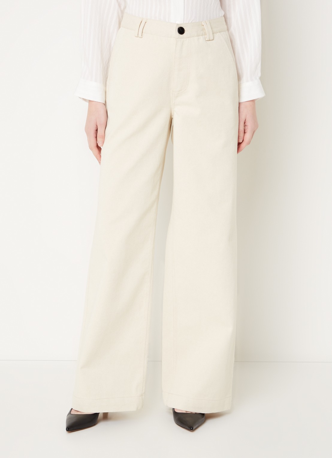 Co'Couture Aries high waist wide leg jeans met gekleurde wassing - detail 3 creme