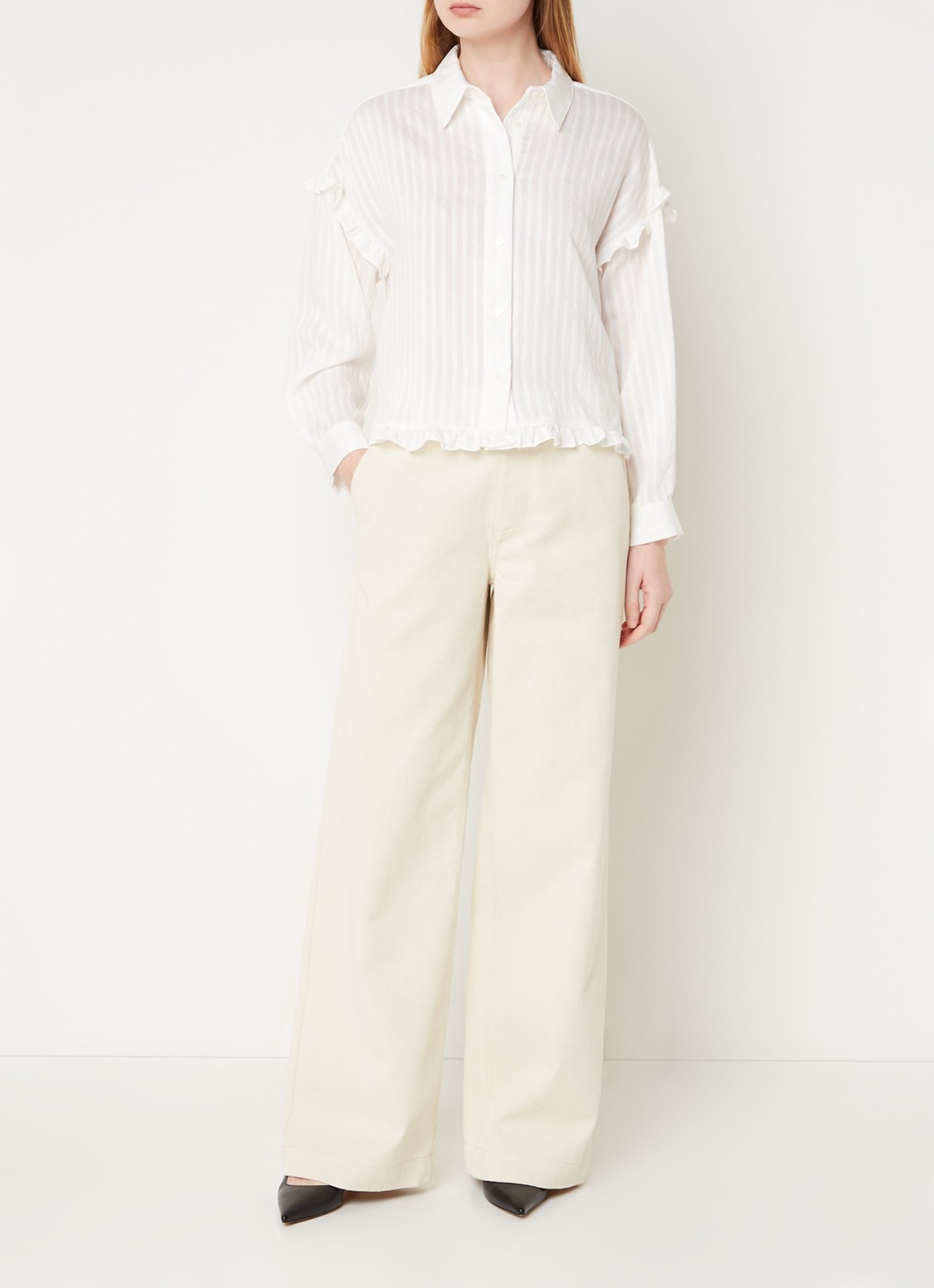 Co'Couture Aries high waist wide leg jeans met gekleurde wassing - voorkant 2 creme