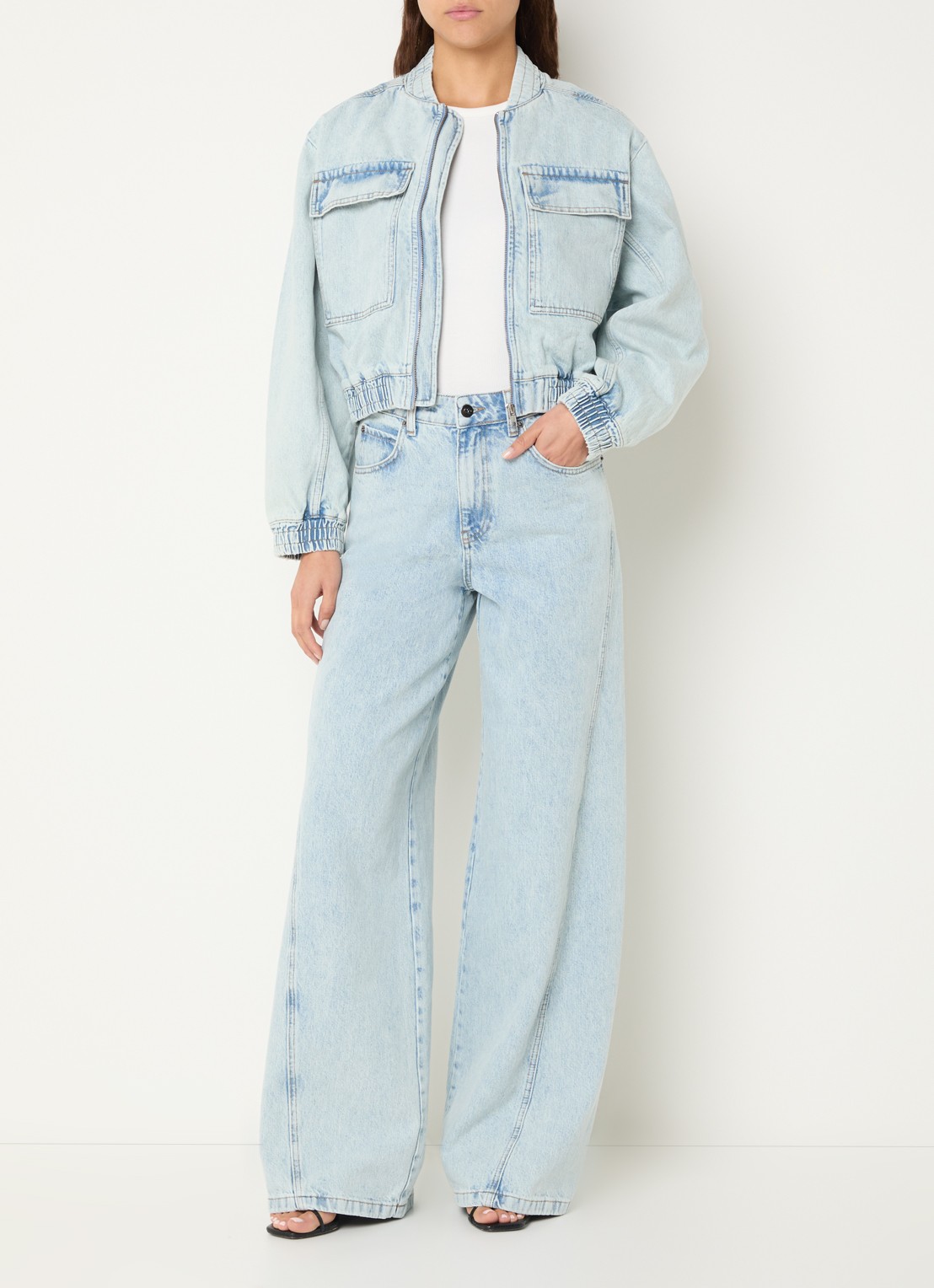 Co'Couture Arona bobmerjack van denim met klepzakken - voorkant 4 indigo