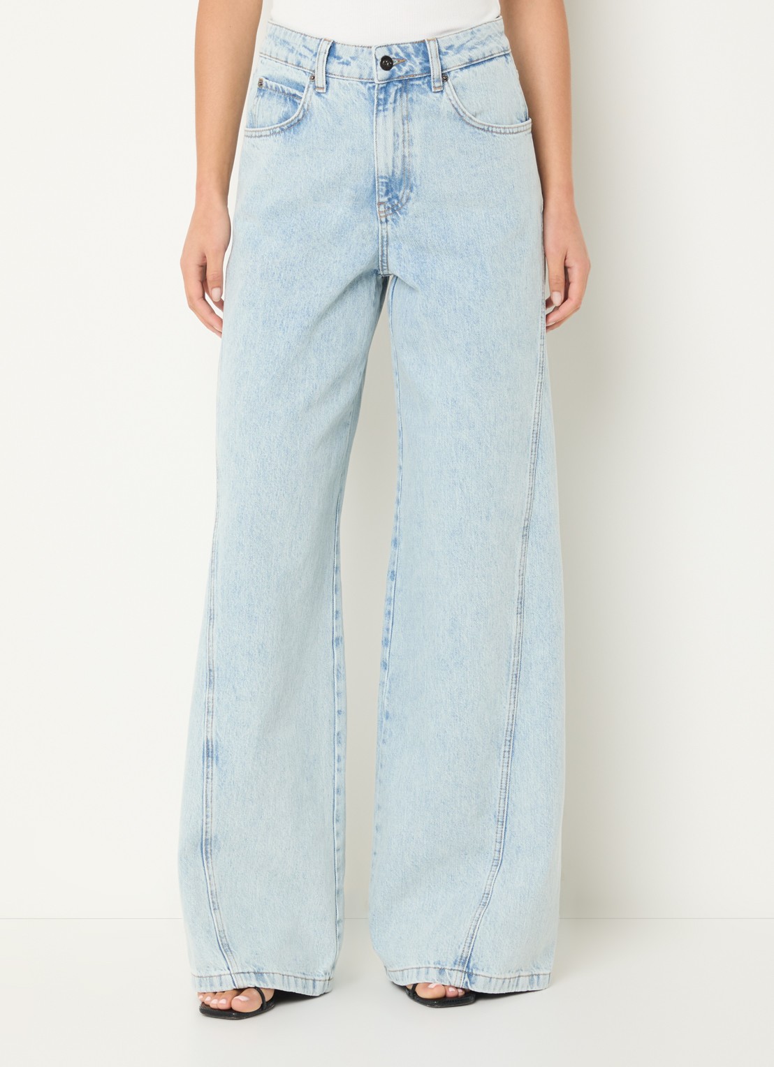 Co'Couture Arona high waist wide leg jeans met lichte wassing - detail 3 indigo