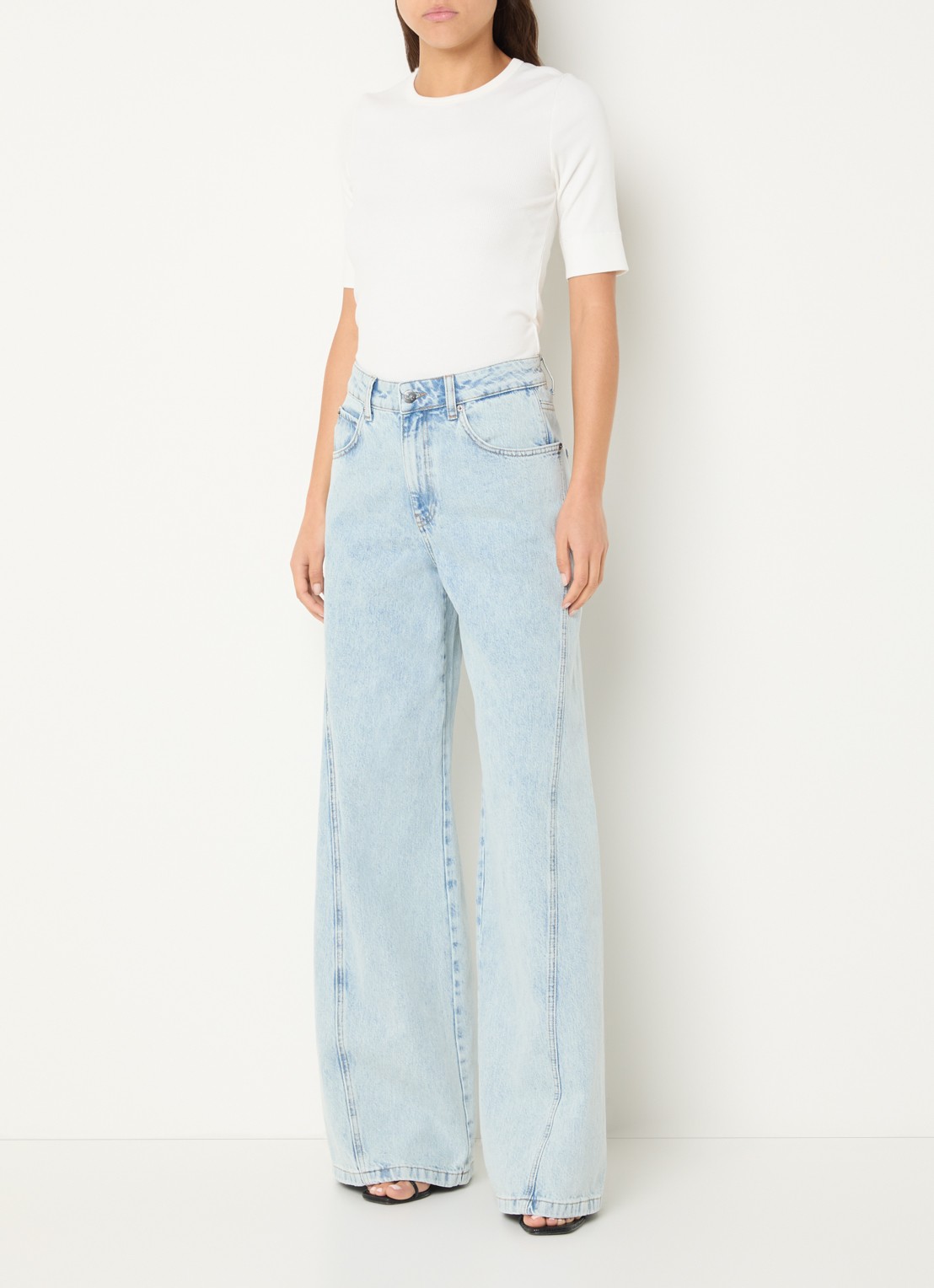 Co'Couture Arona high waist wide leg jeans met lichte wassing - voorkant 2 indigo