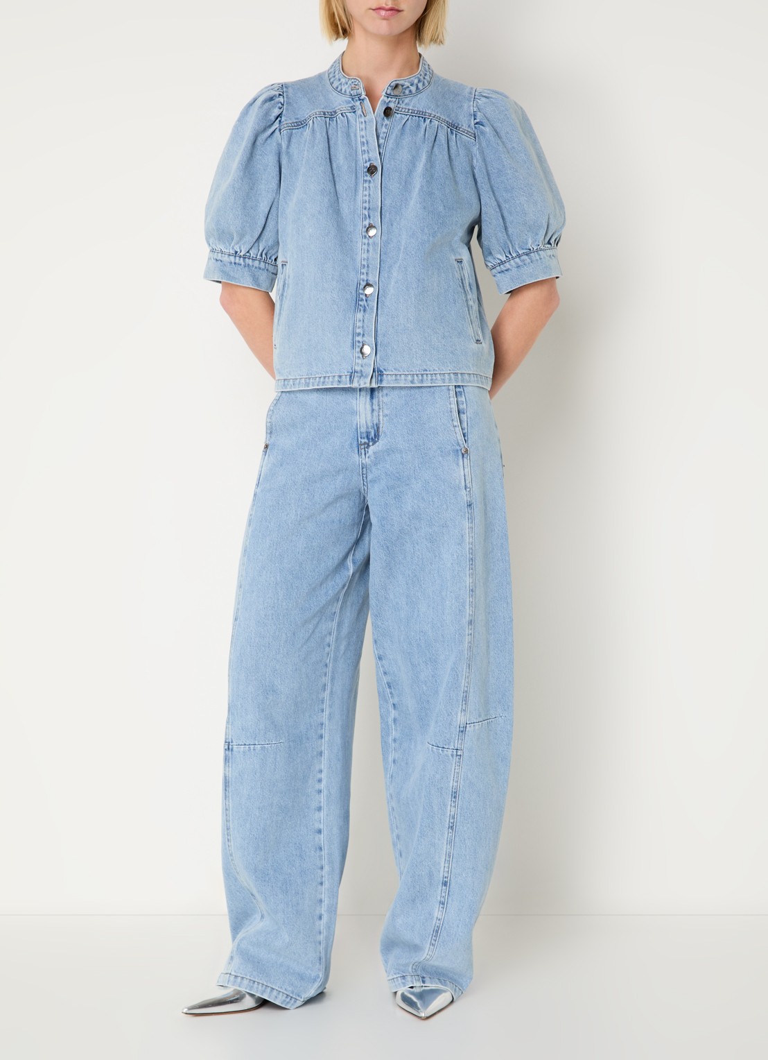 Co'Couture AsjaCC LL high waist balloon fit jeans met lichte wassing - voorkant 3 indigo