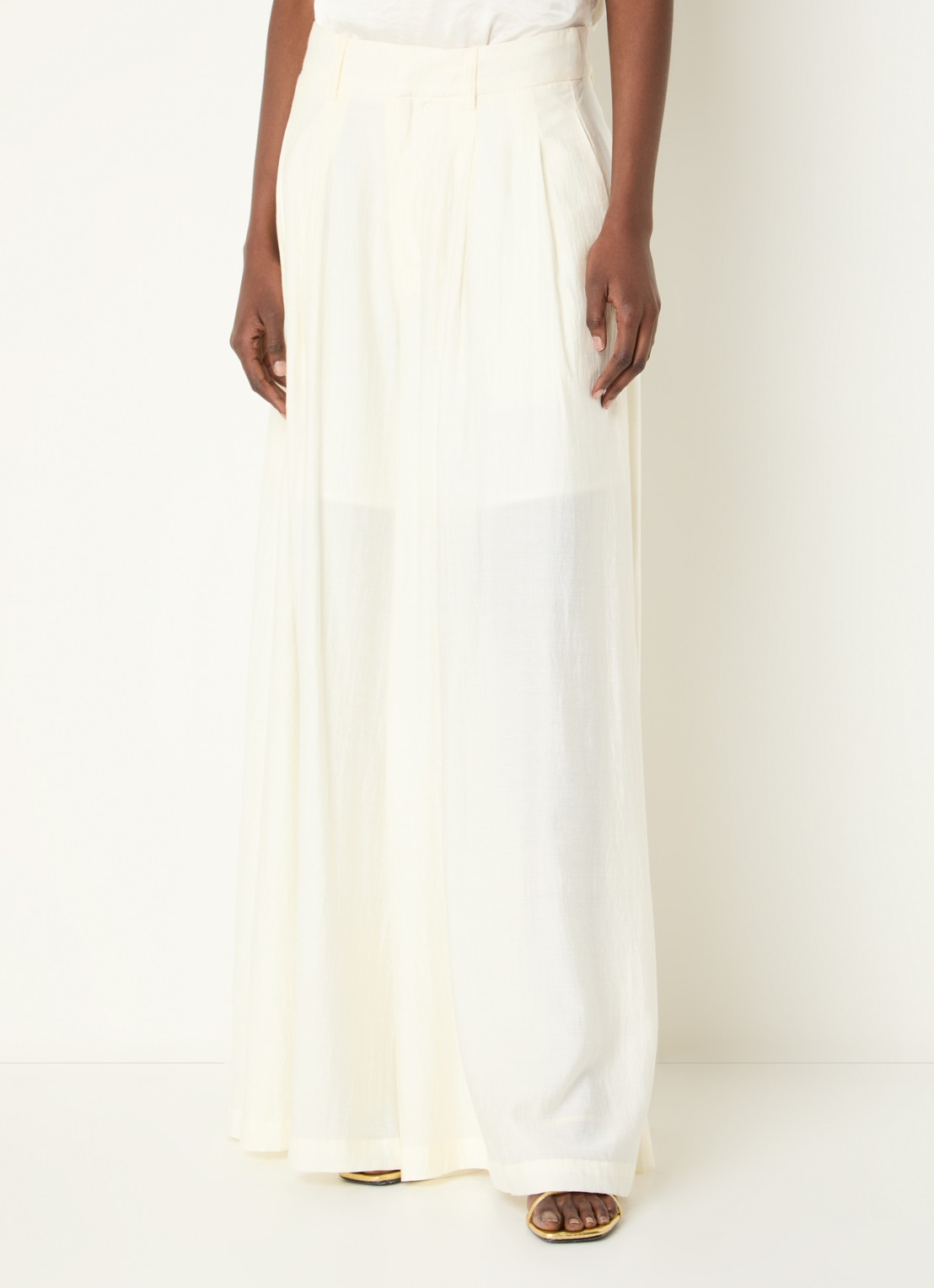 Co'Couture AuraCC LL high waist wide fit palazzo broek met steekzakken - detail gebroken wit