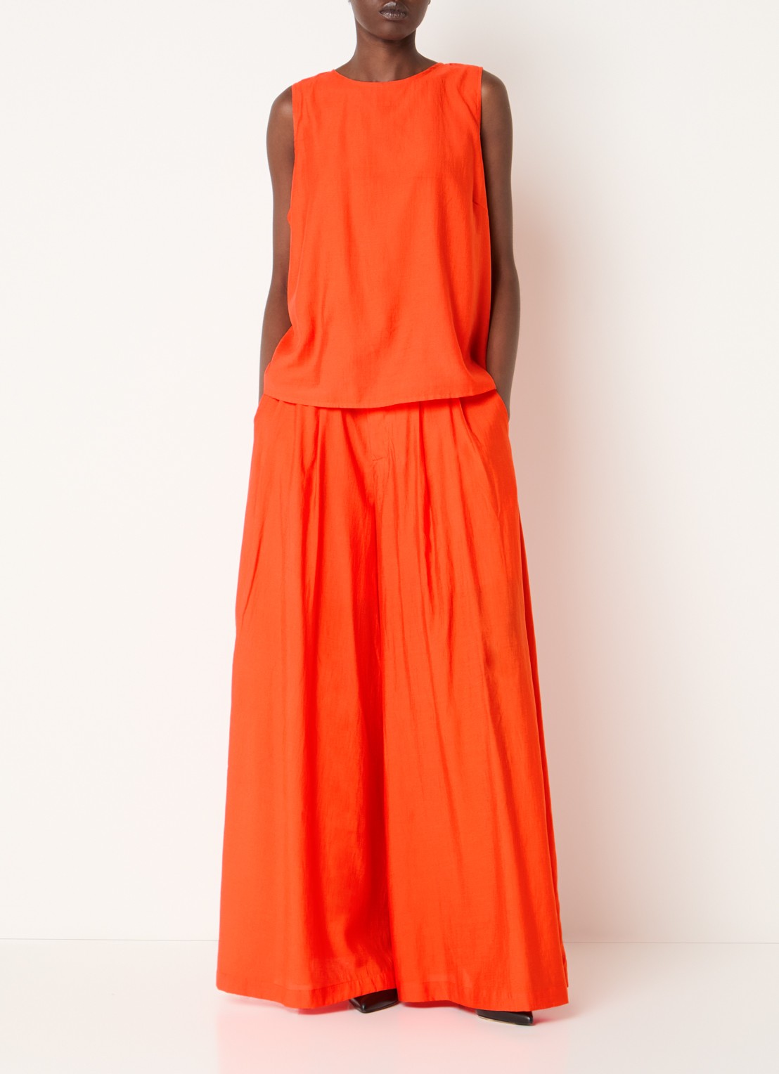 Co'Couture AuraCC LL high waist wide fit palazzo broek met steekzakken - voorkant 2 oranje