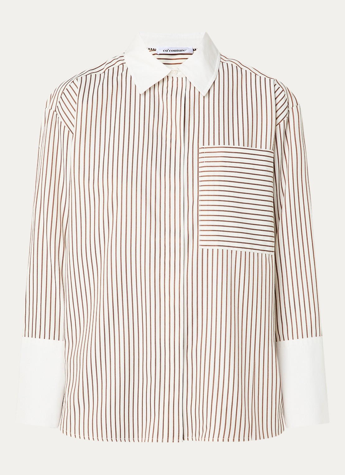 Co'Couture Avara blouse met streepprint - voorkant 3 hazelnootbruin
