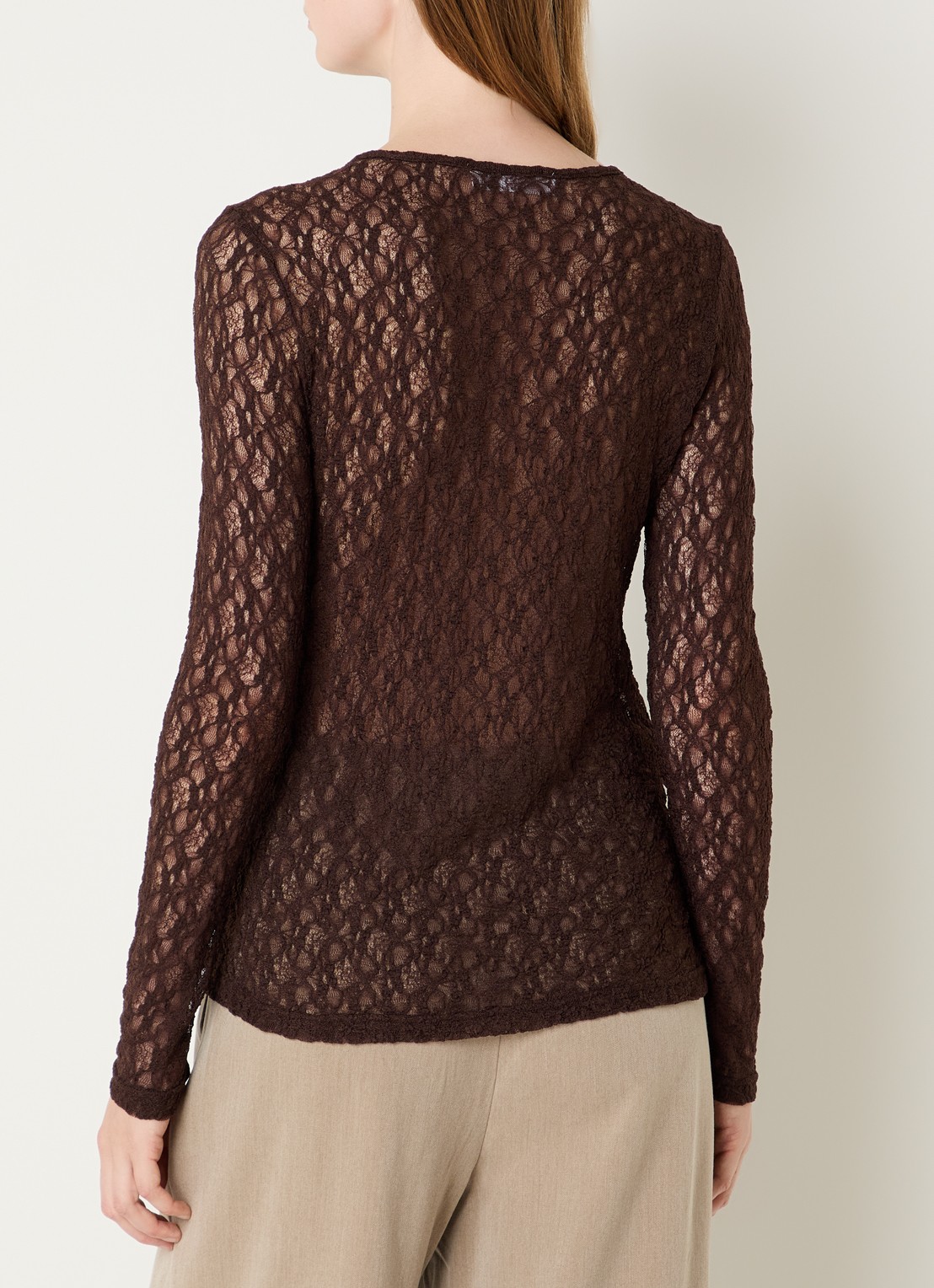 Co'Couture barnacc top van kant met stretch - achterkant donkerbruin