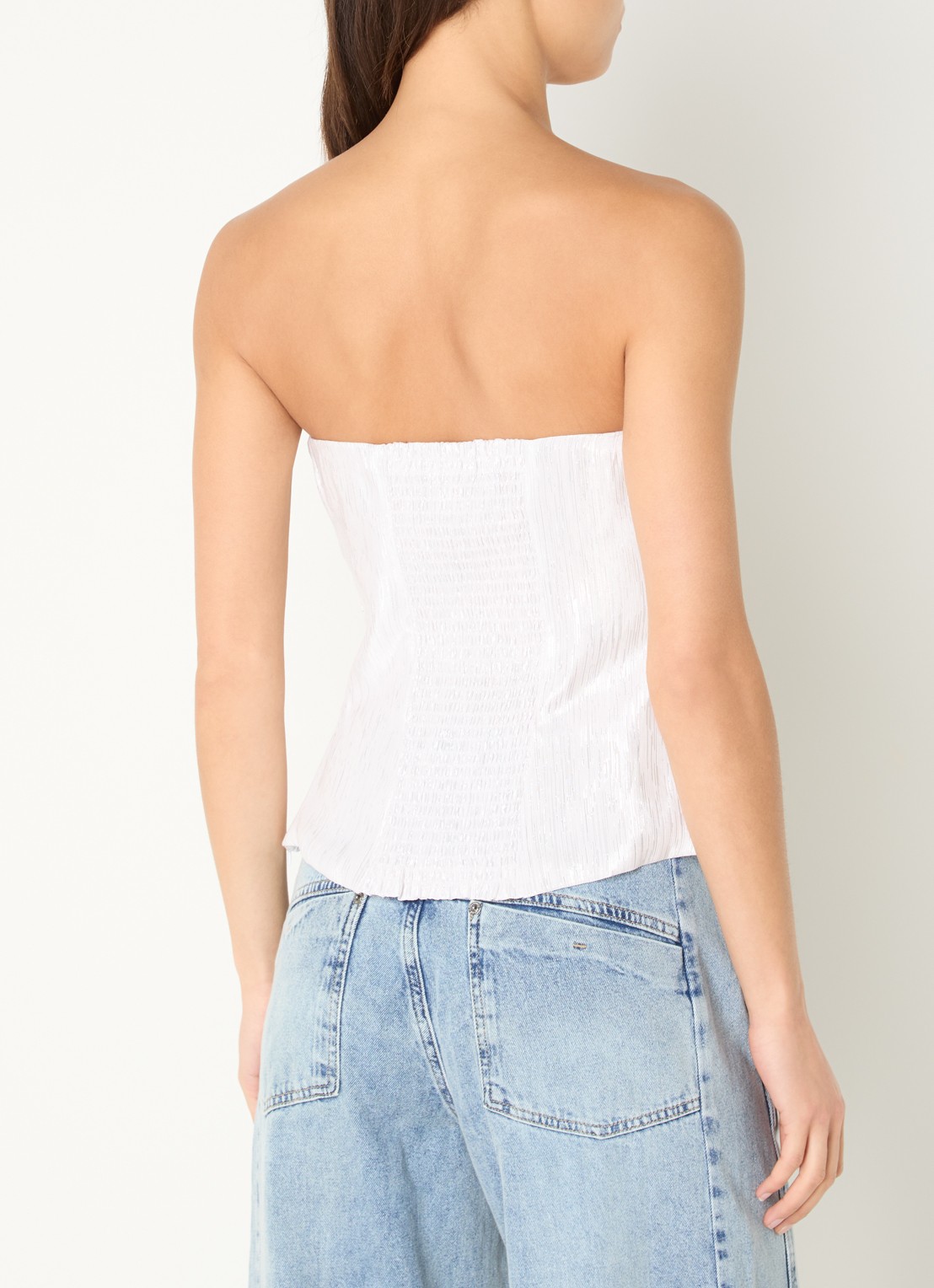 Co'Couture Bia off-shoulder top met smockwerk - achterkant 4 lichtgrijs