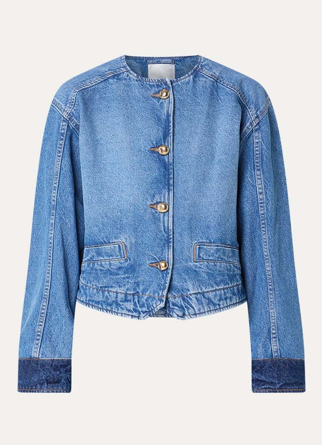 Co'Couture Bilbao spijkerjas met steekzakken en ronde hals - voorkant 2 indigo