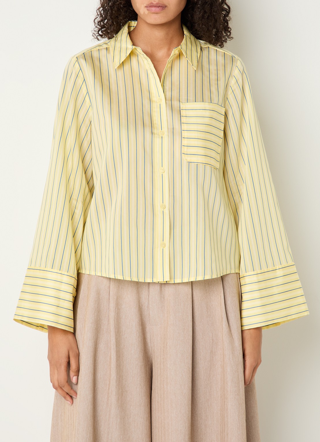 Co'Couture Blaine blouse met streepprint - detail 4 lichtgeel