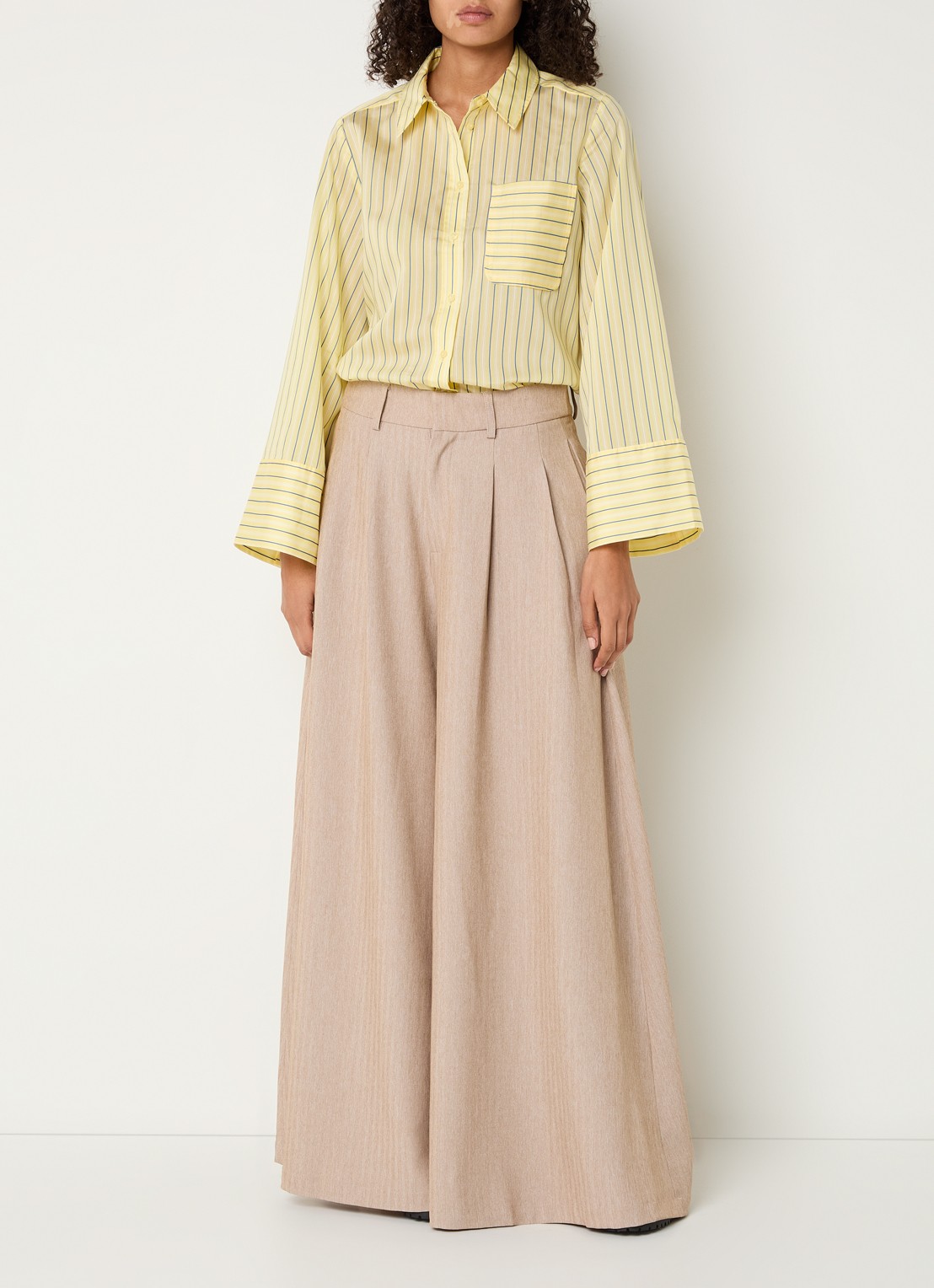 Co'Couture Blaine blouse met streepprint - voorkant 3 lichtgeel