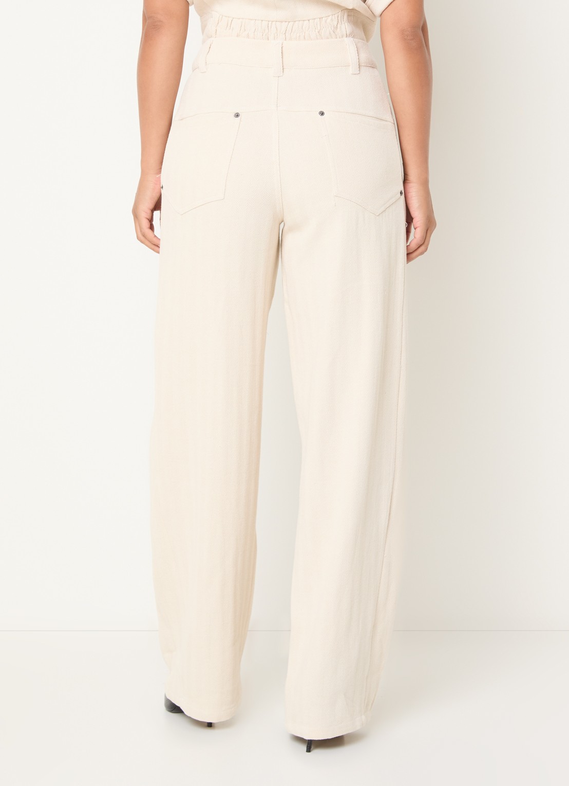 Co'Couture CalinCC high waist loose fit broek met structuur - achterkant creme