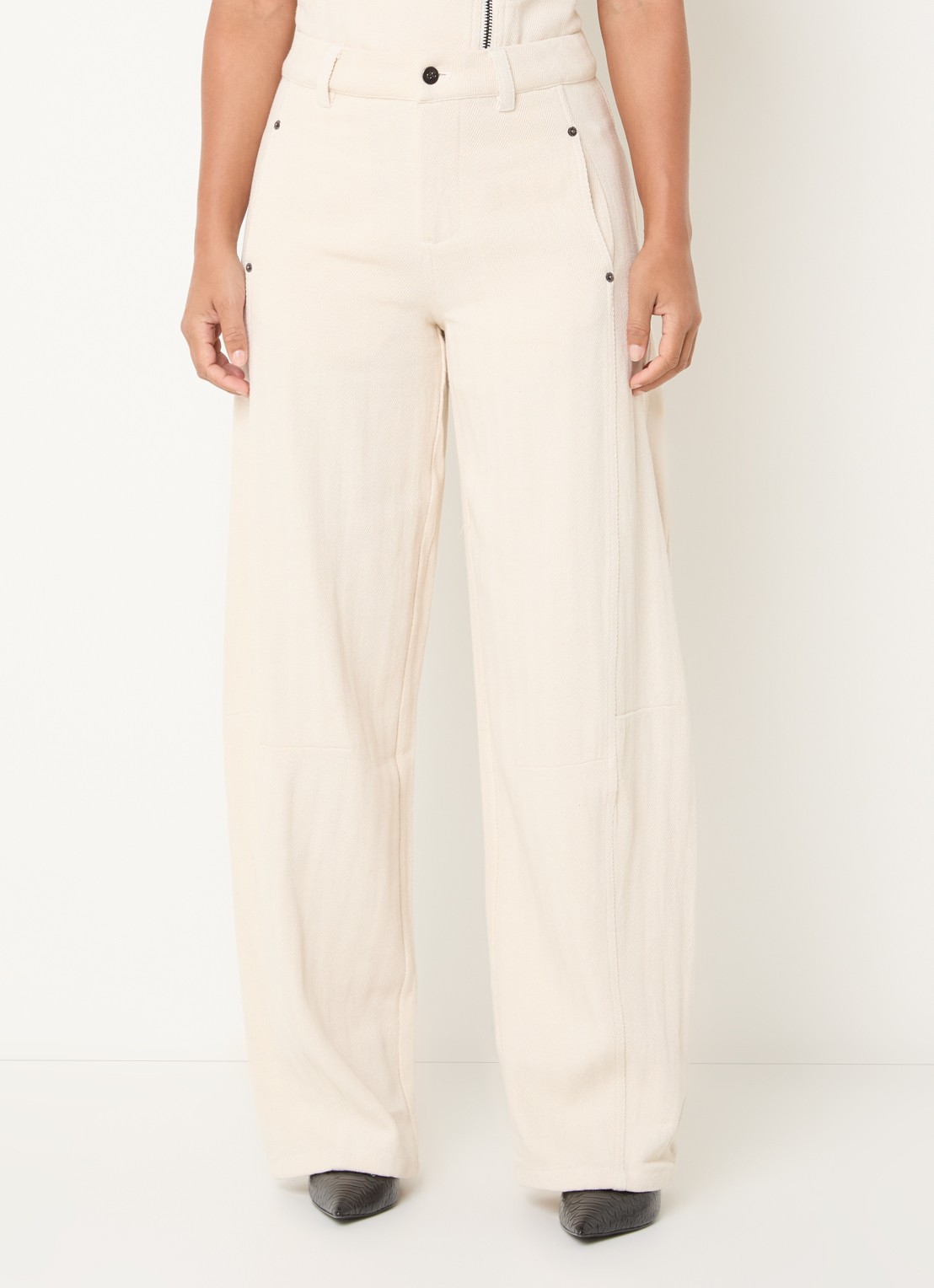 Co'Couture CalinCC high waist loose fit broek met structuur - detail 2 creme