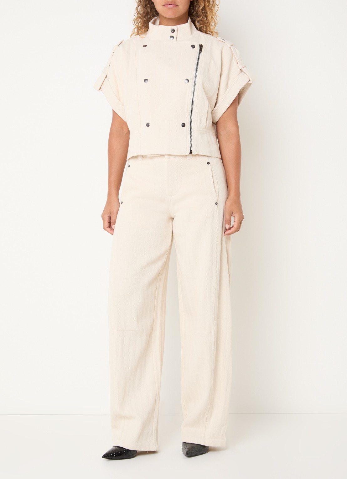 Co'Couture CalinCC high waist loose fit broek met structuur - voorkant 4 creme
