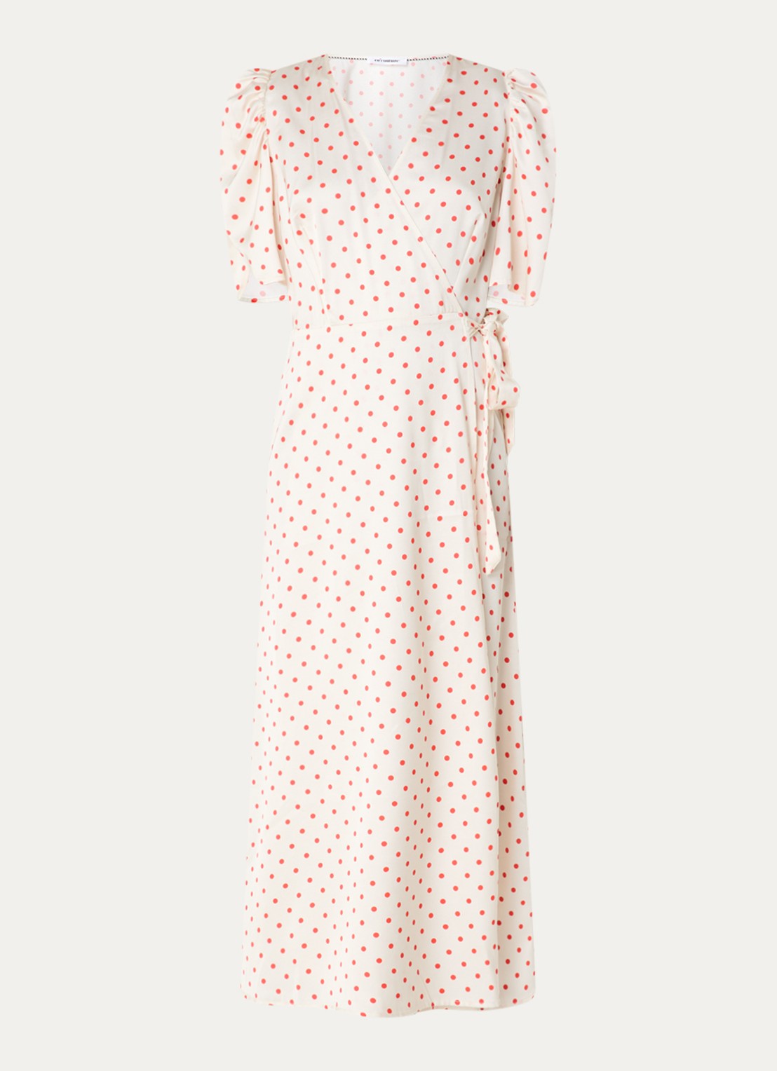 Co'Couture Cambria midi jurk van satijn met stippenprint en strikceintuur - voorkant 2 gebroken wit