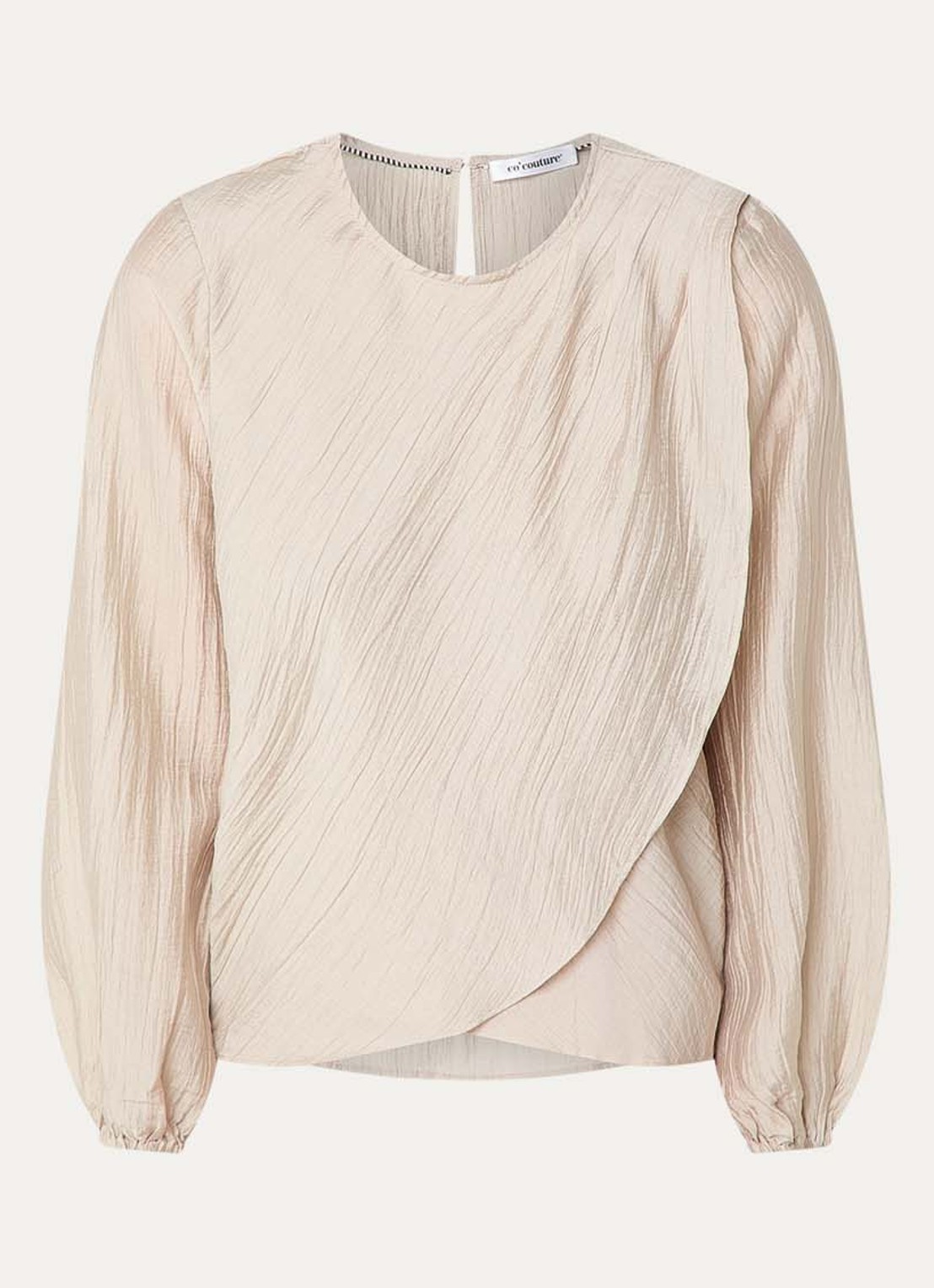 Co'Couture Conny tuniek met overslag en structuur - voorkant beige