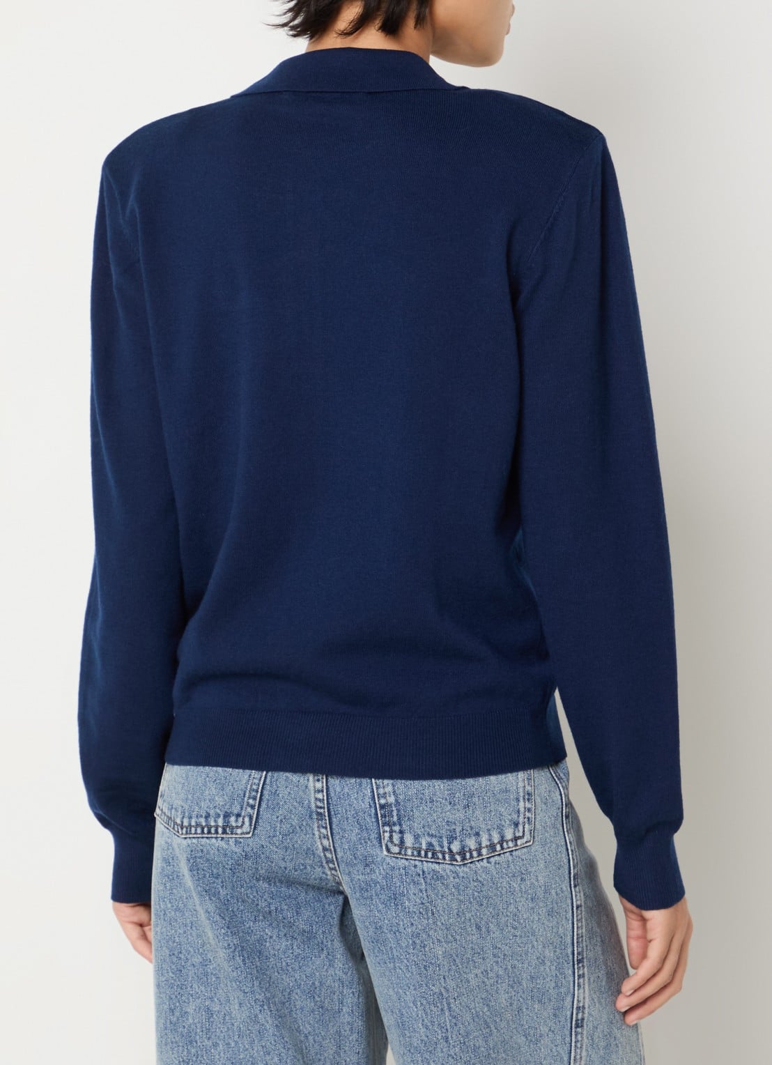 Co'Couture CoryCC fijngebreid vest in wolblend met schoudervulling en kraag - achterkant 4 donkerblauw