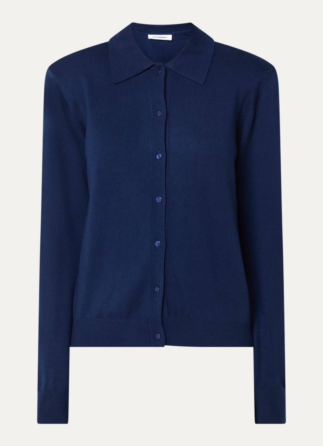 Co'Couture CoryCC fijngebreid vest in wolblend met schoudervulling en kraag - voorkant 2 donkerblauw