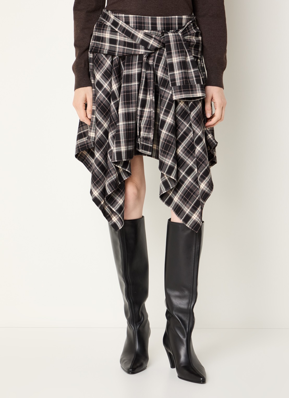 Co'Couture Dagny midi plooirok van flanel met ruitdessin - detail 4 zwart