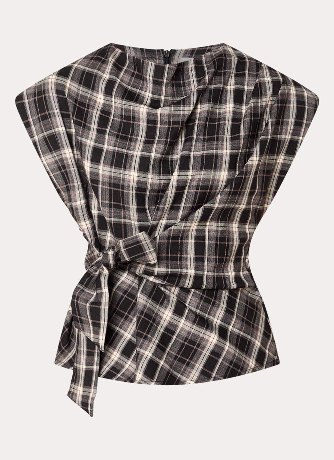 Co'Couture Dangy asymmetrische top van flanel met peplum - voorkant zwart