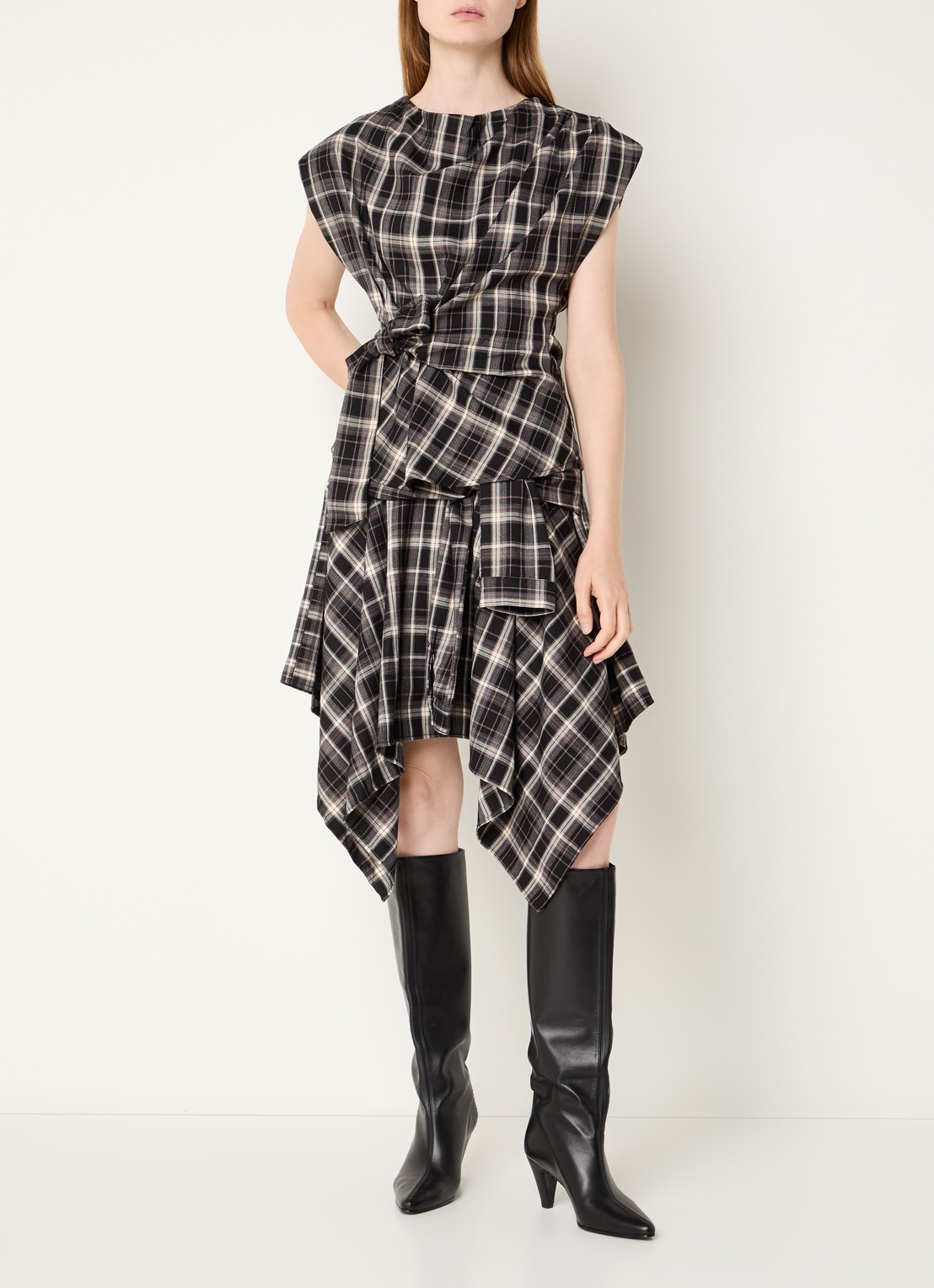 Co'Couture Dangy asymmetrische top van flanel met peplum - voorkant 2 zwart