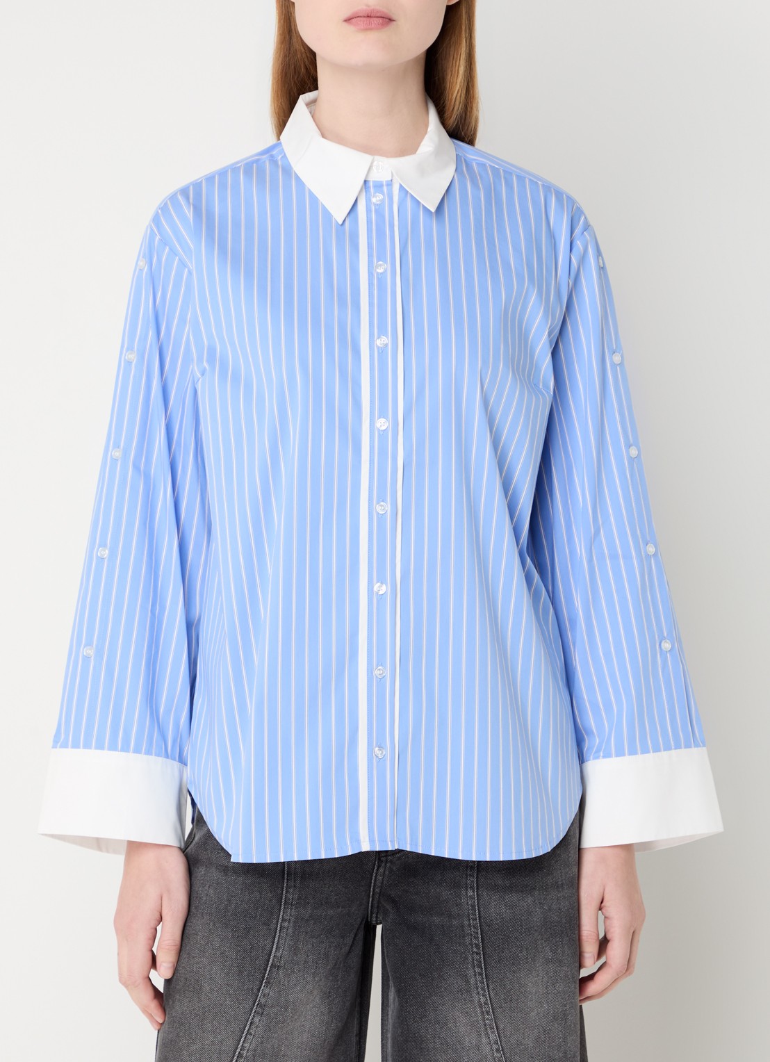 Co'Couture Danny blouse met streepprint - detail 4 blauw