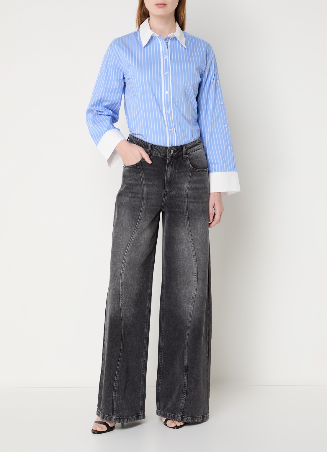 Co'Couture Danny blouse met streepprint - voorkant 3 blauw