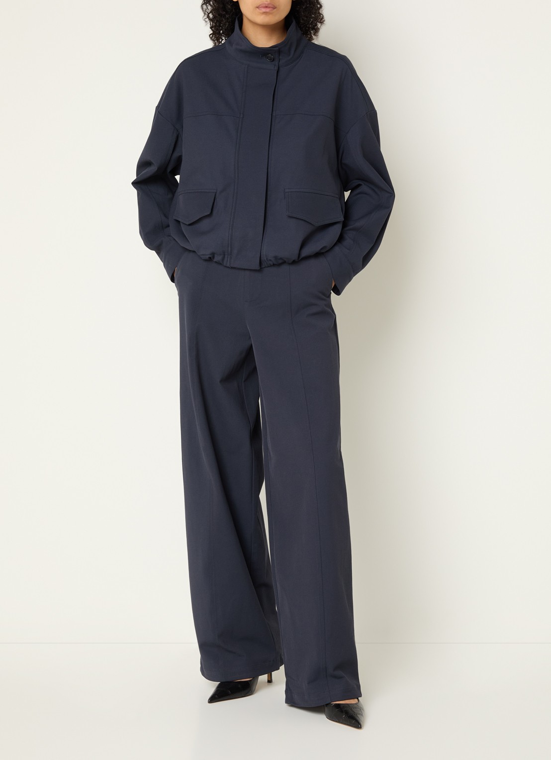 Co'Couture Demi high waist wide fit pantalon met steekzakken - voorkant 2 blauw