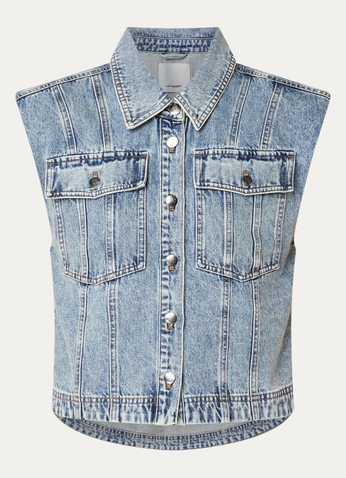 Co'Couture Denice gilet van denim met verwassen afwerking - voorkant 3 blauw