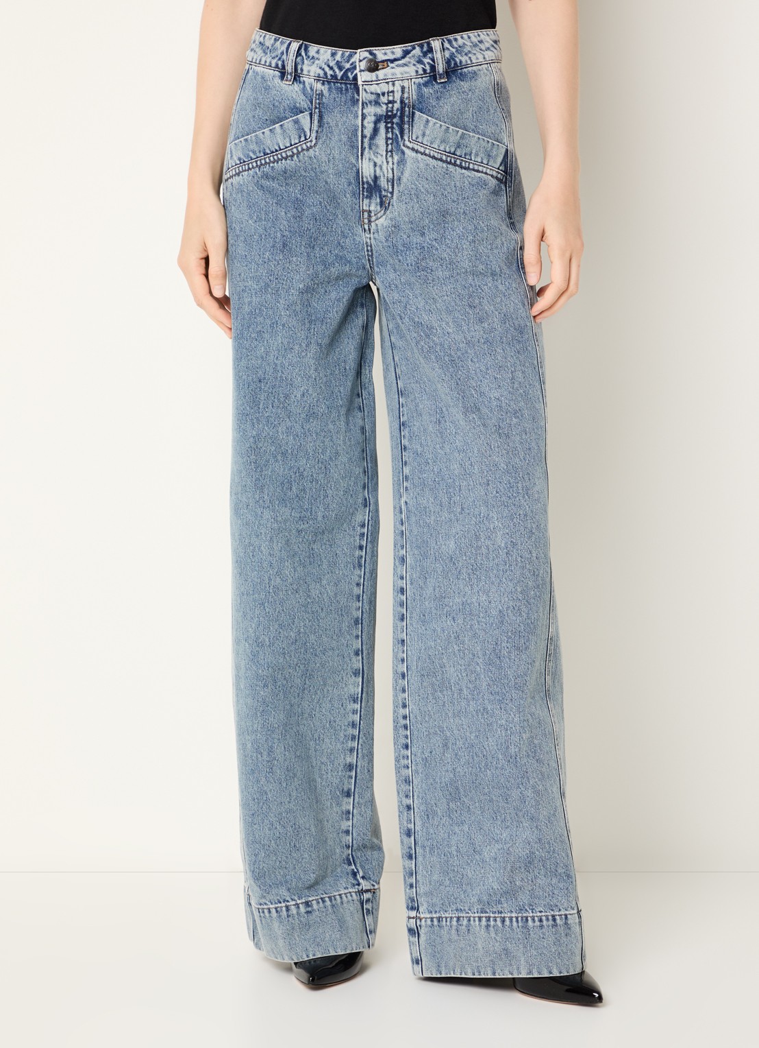 Co'Couture Denice mid waist wide leg jeans met lichte wassing - detail 2 blauw