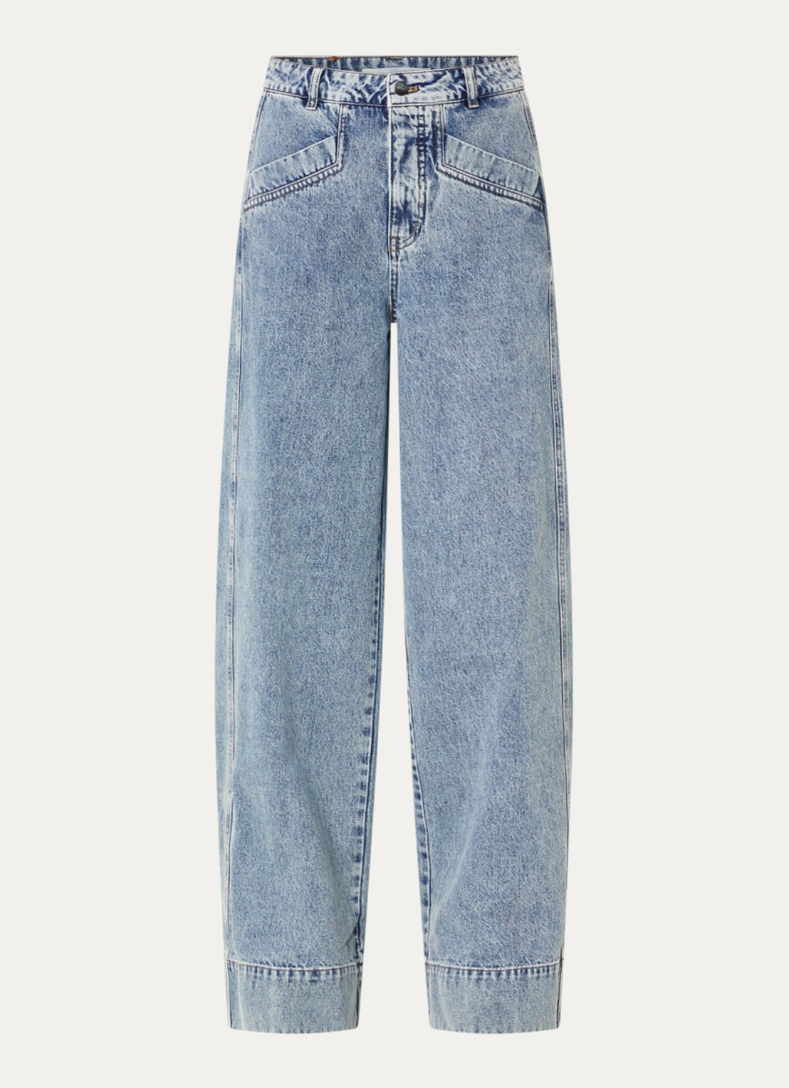 Co'Couture Denice mid waist wide leg jeans met lichte wassing - voorkant 3 blauw