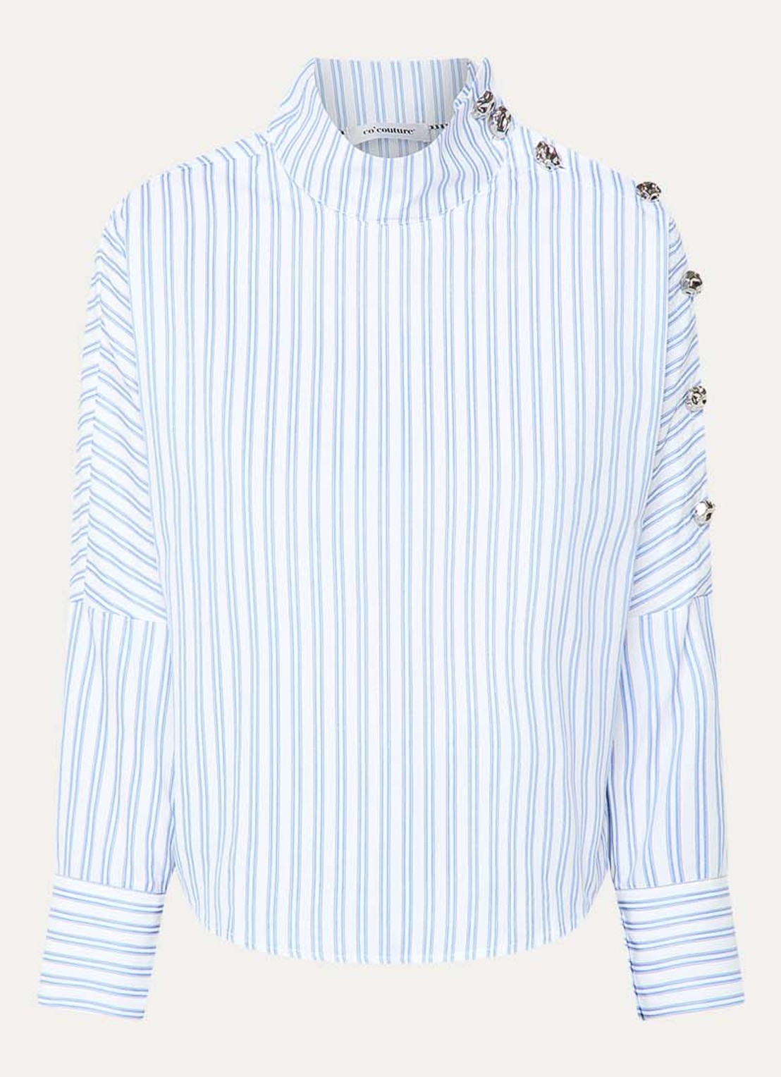 Co'Couture Devin tuniek met streepprint en opstaande kraag - voorkant 2 blauw