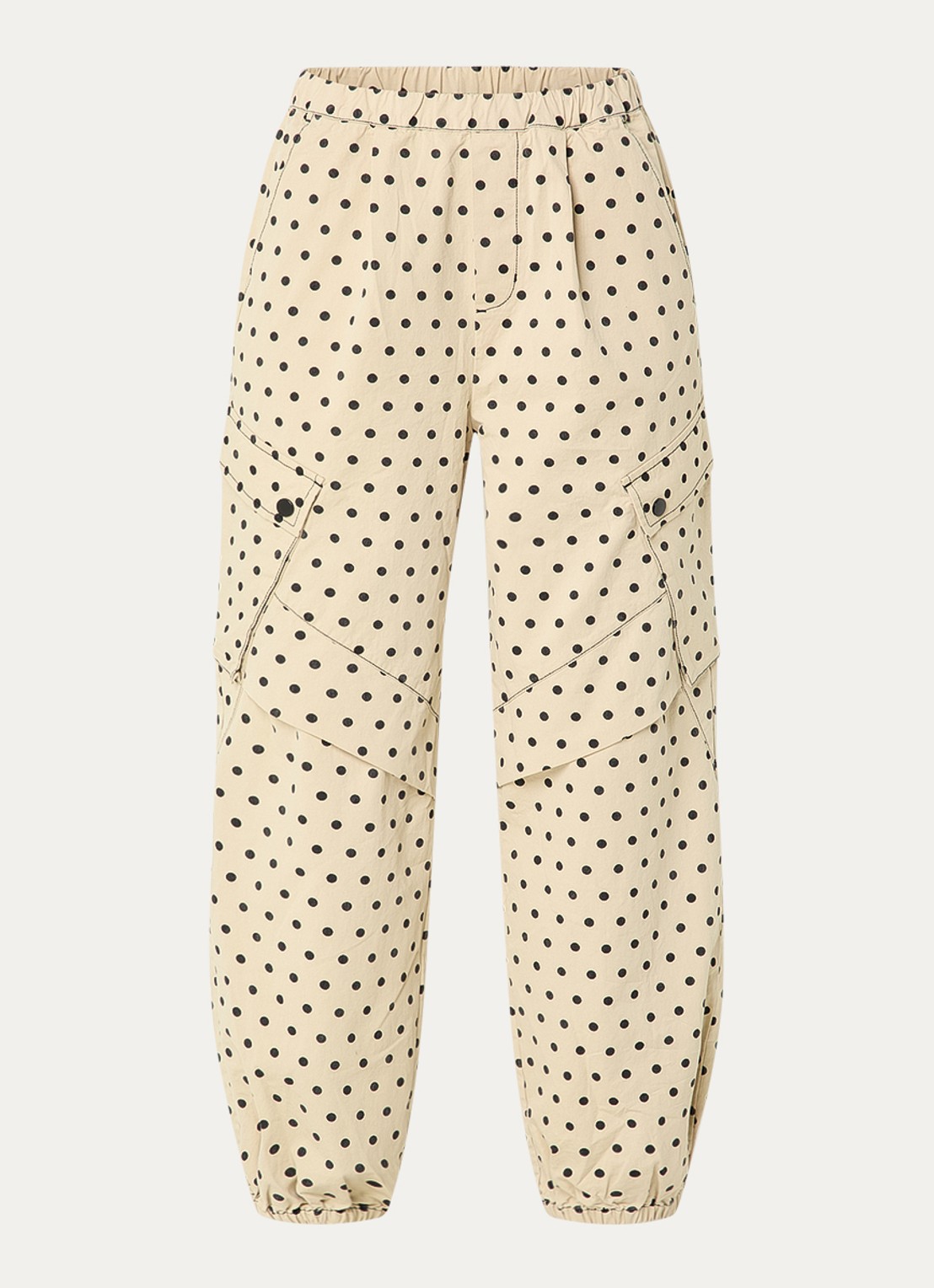 Co'Couture Diddi high waist tapered fit cargobroek met stippenprint - voorkant beige