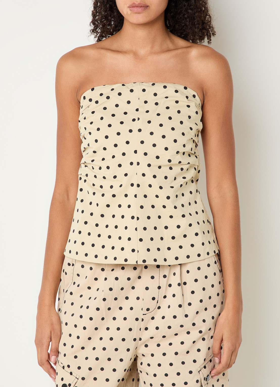 Co'Couture Diddi strapless top met stippenprint - detail 3 beige