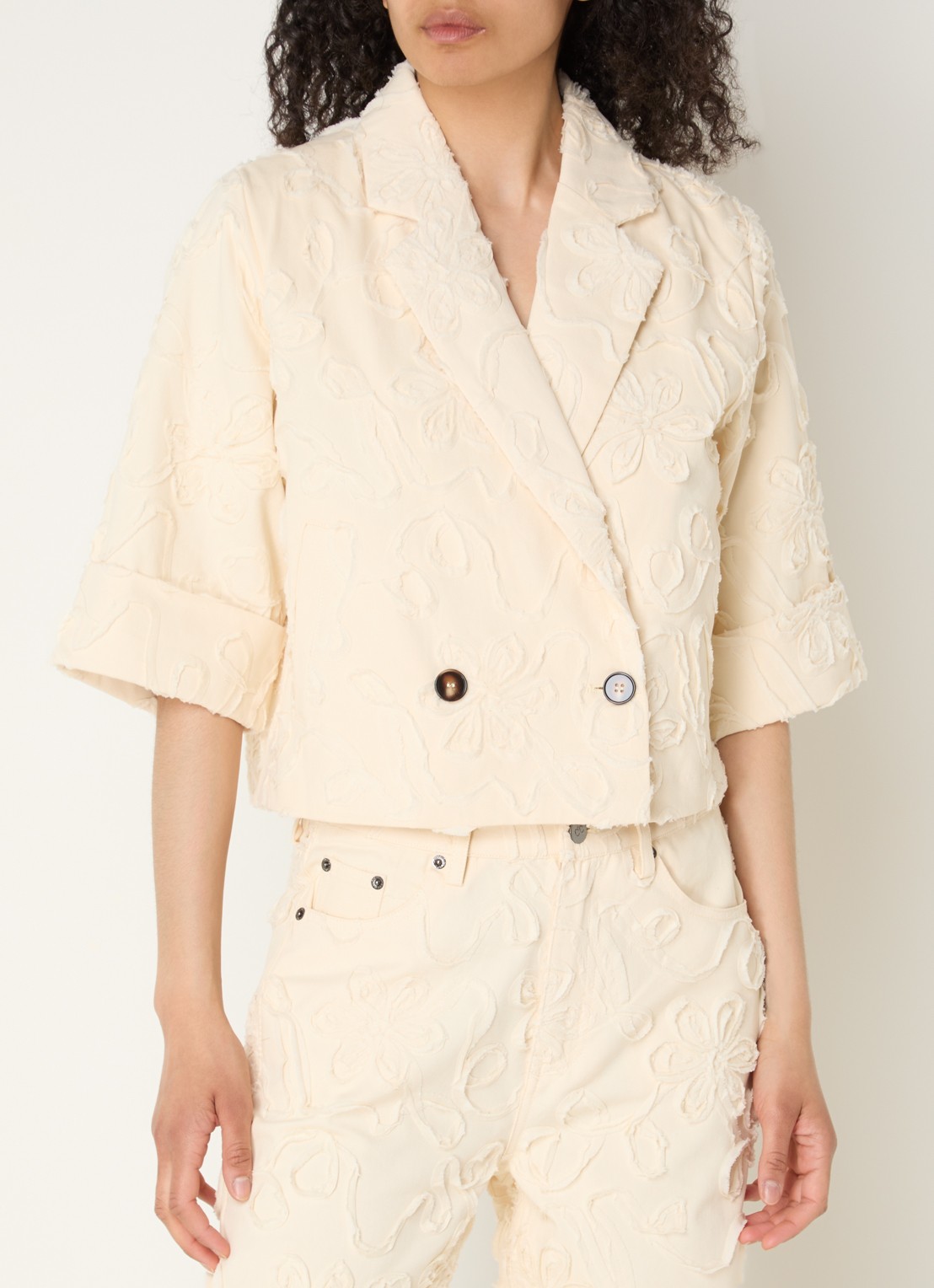 Co'Couture Elton cropped blazer met steekzakken - detail 4 ivoor