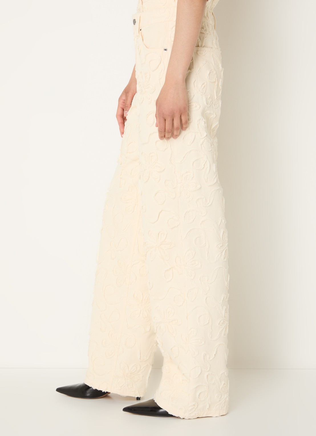 Co'Couture Elton high waist flared jeans met gekleurde wassing - detail 4 ivoor