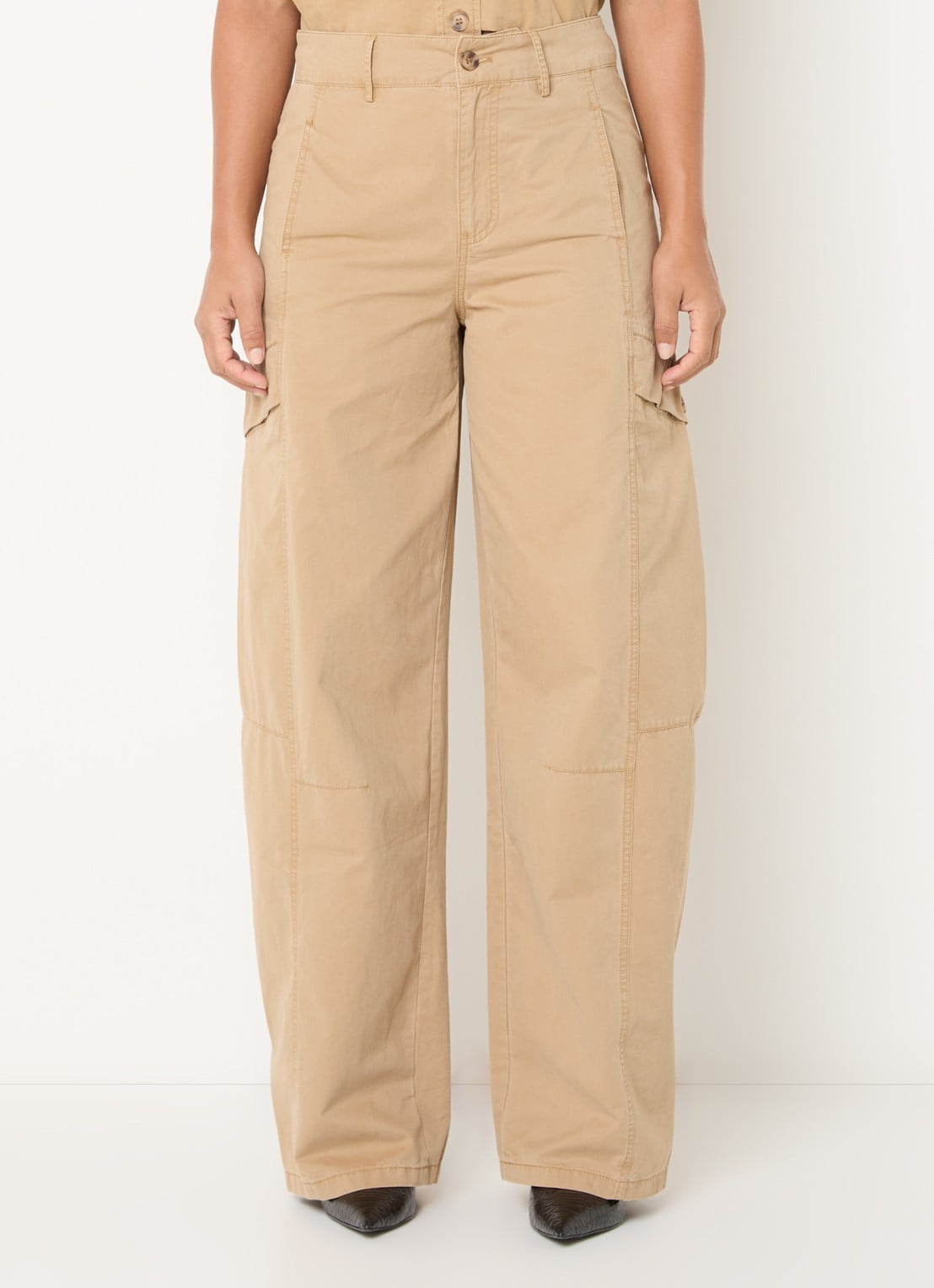 Co'Couture EvelynCC high waist balloon fit cargobroek met klepzakken - detail 3 zand