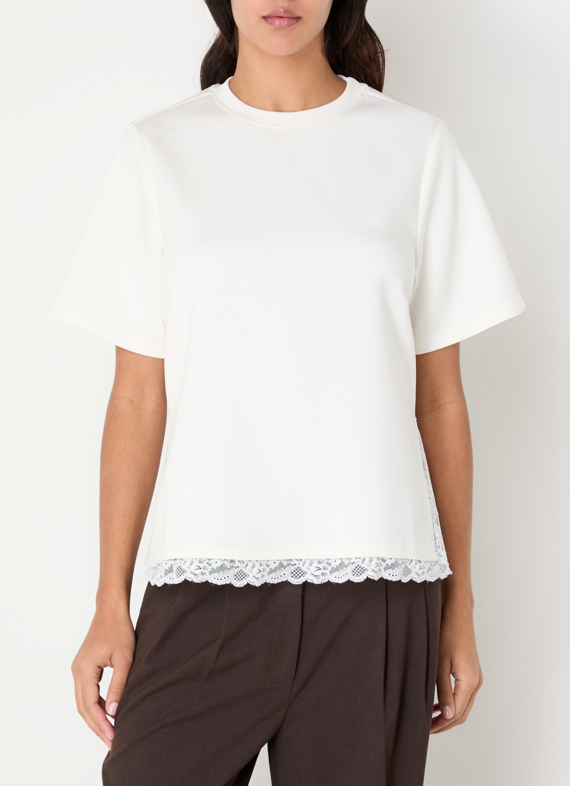 Co'Couture Evi T-shirt met details van kant - detail 2 wit