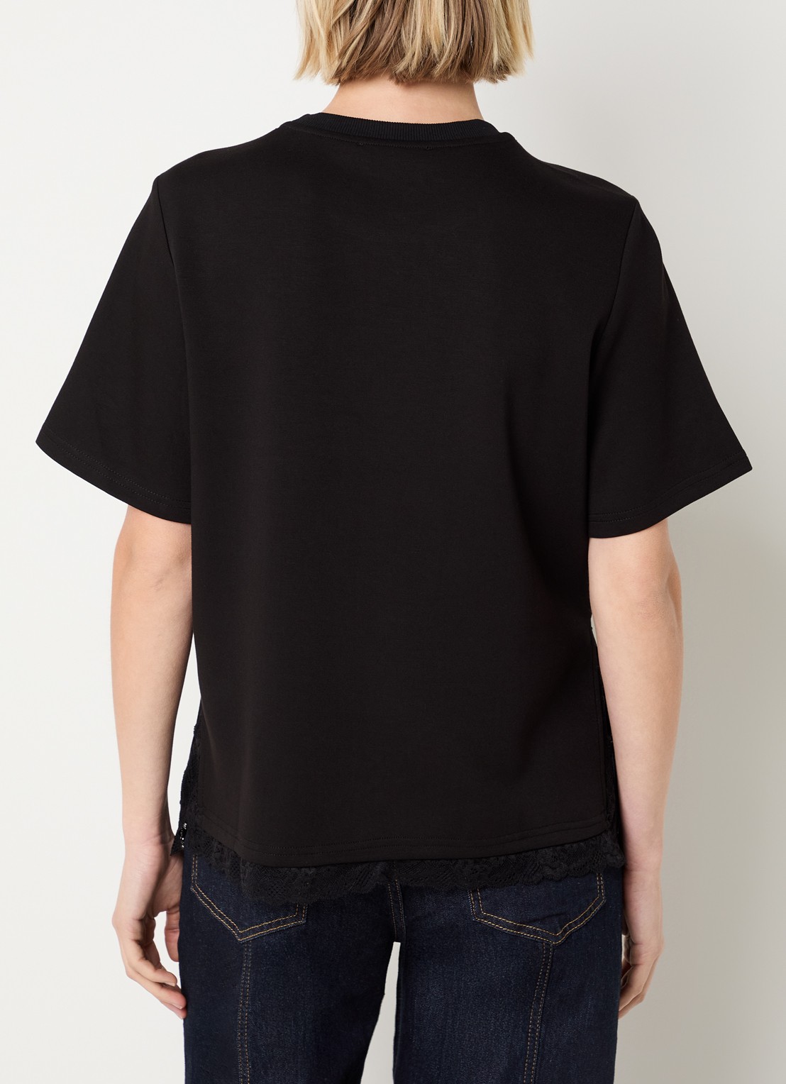Co'Couture Evi T-shirt met details van kant - achterkant zwart