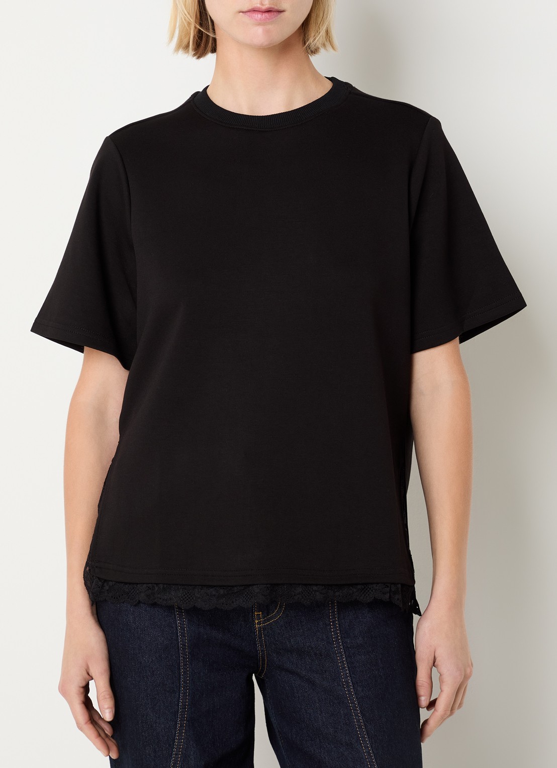 Co'Couture Evi T-shirt met details van kant - detail 2 zwart