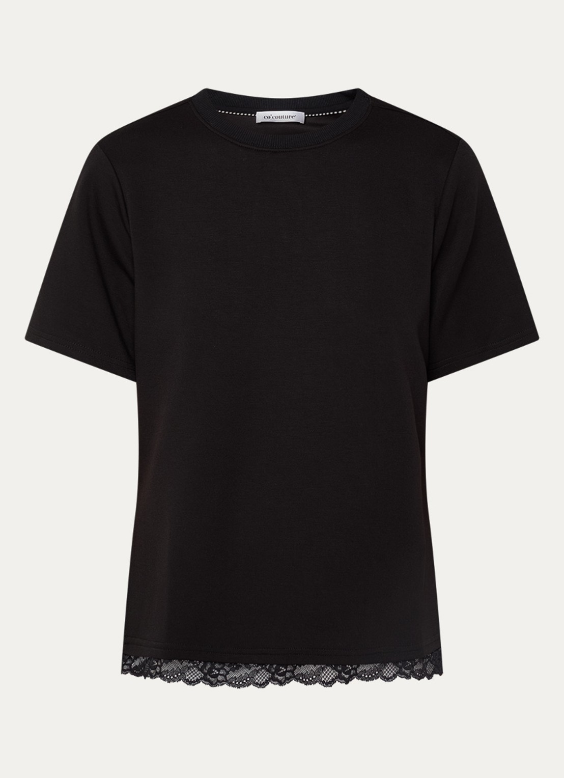 Co'Couture Evi T-shirt met details van kant - voorkant 3 zwart
