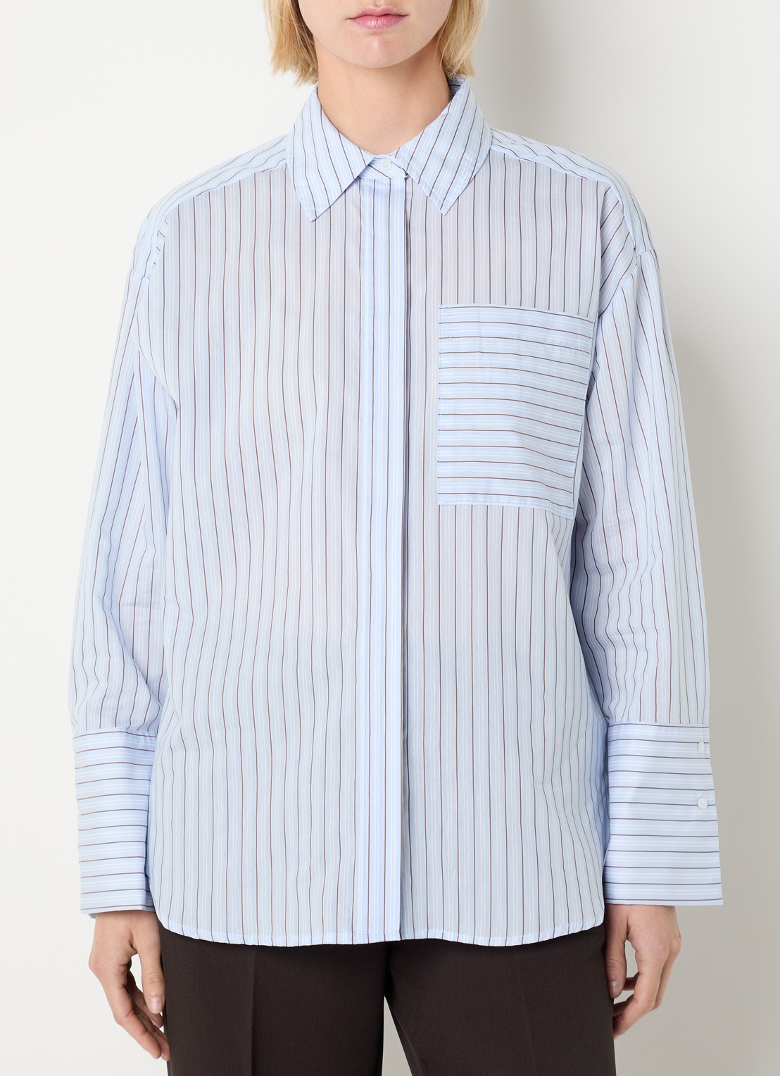 Co'Couture Feline blouse met streepprint - detail 4 lichtblauw
