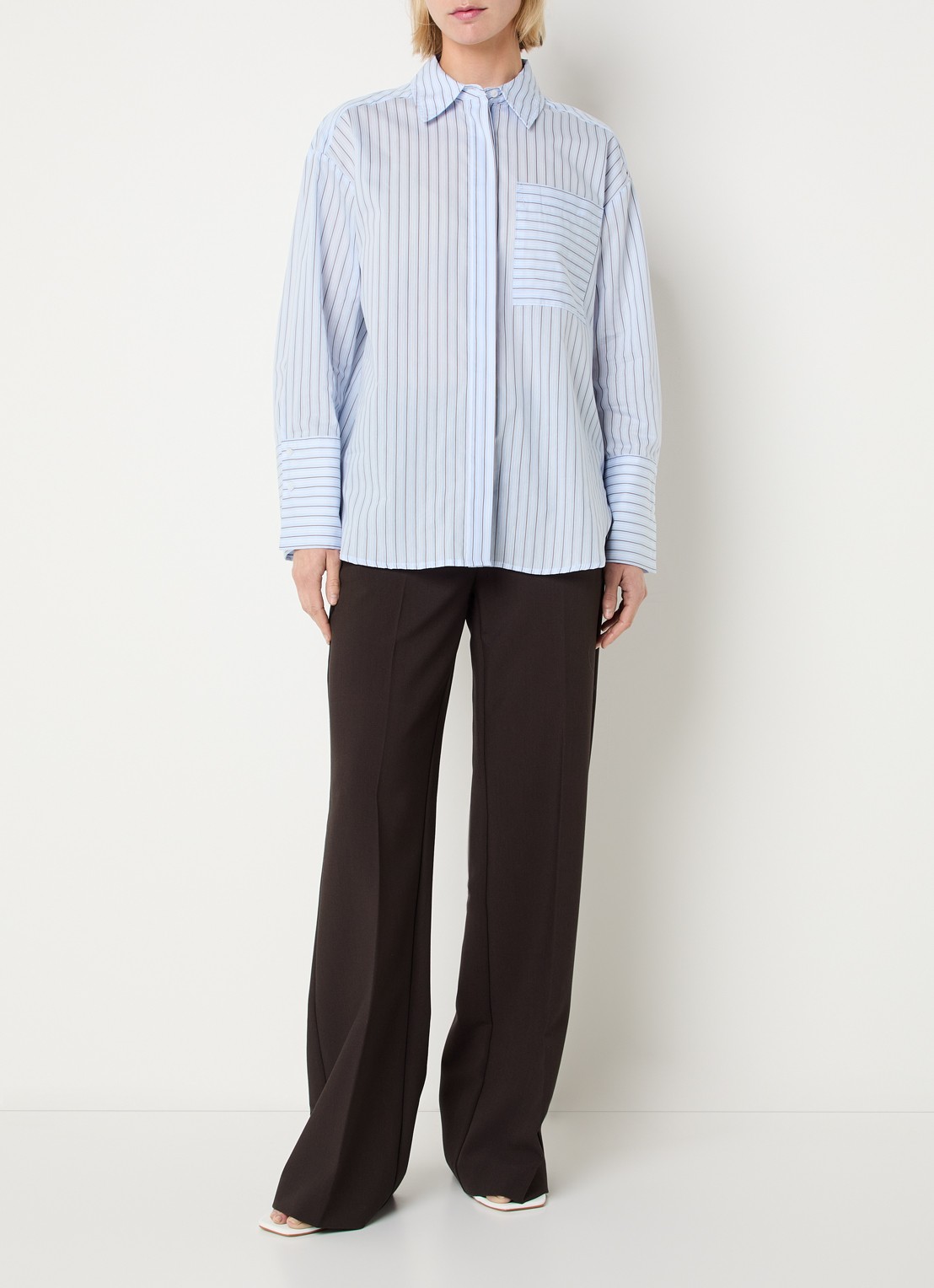 Co'Couture Feline blouse met streepprint - voorkant 3 lichtblauw