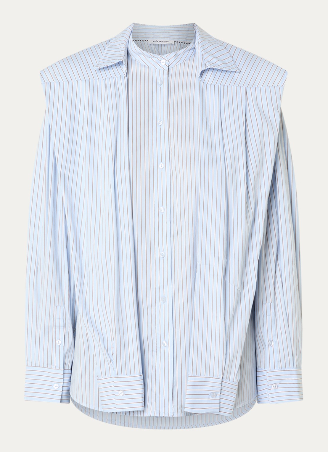 Co'Couture Fiora blouse met streepprint en strikceintuur - voorkant lichtblauw
