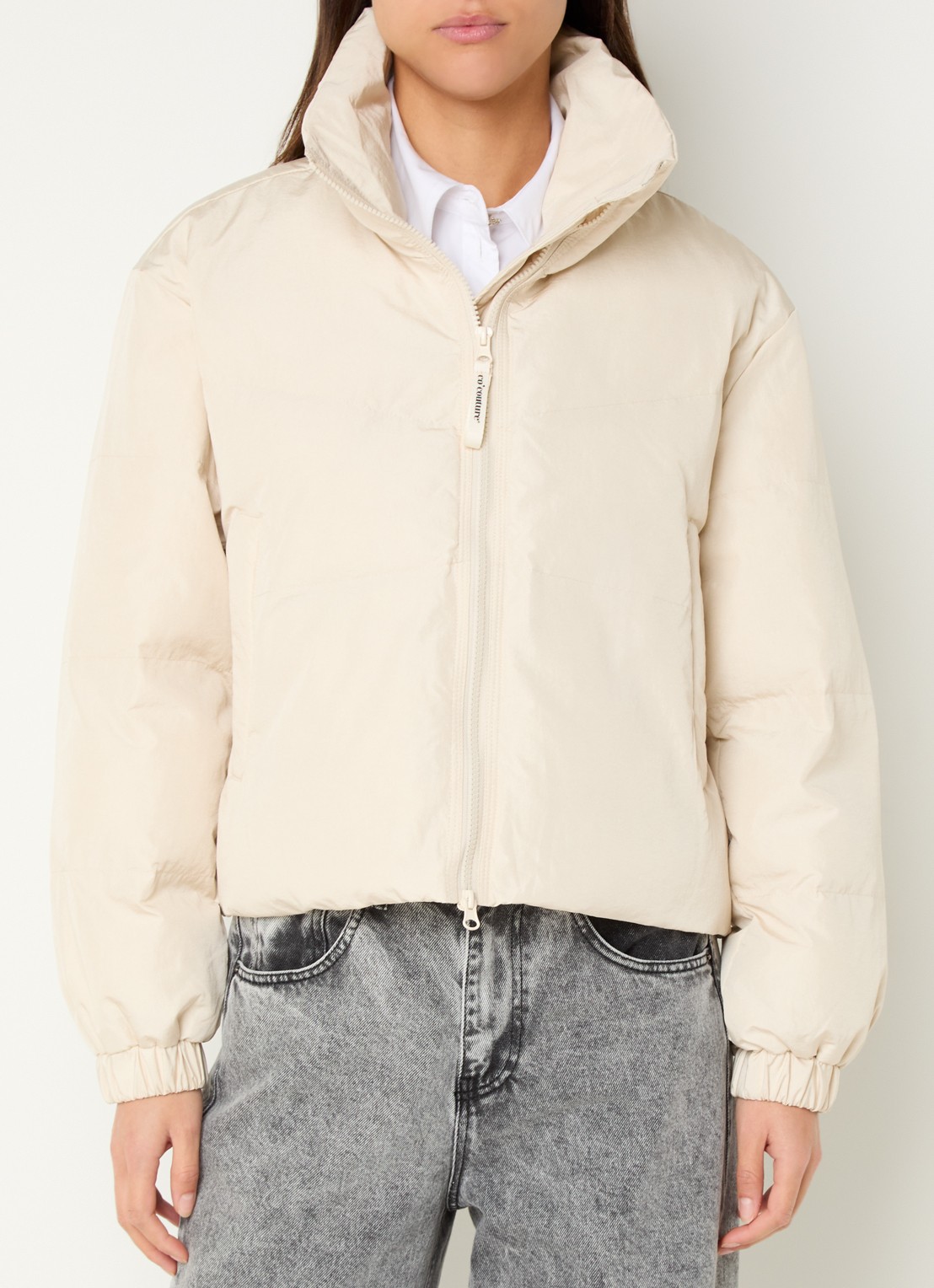 Co'Couture Frosty puffer jack met ritszakken - detail 2 beige