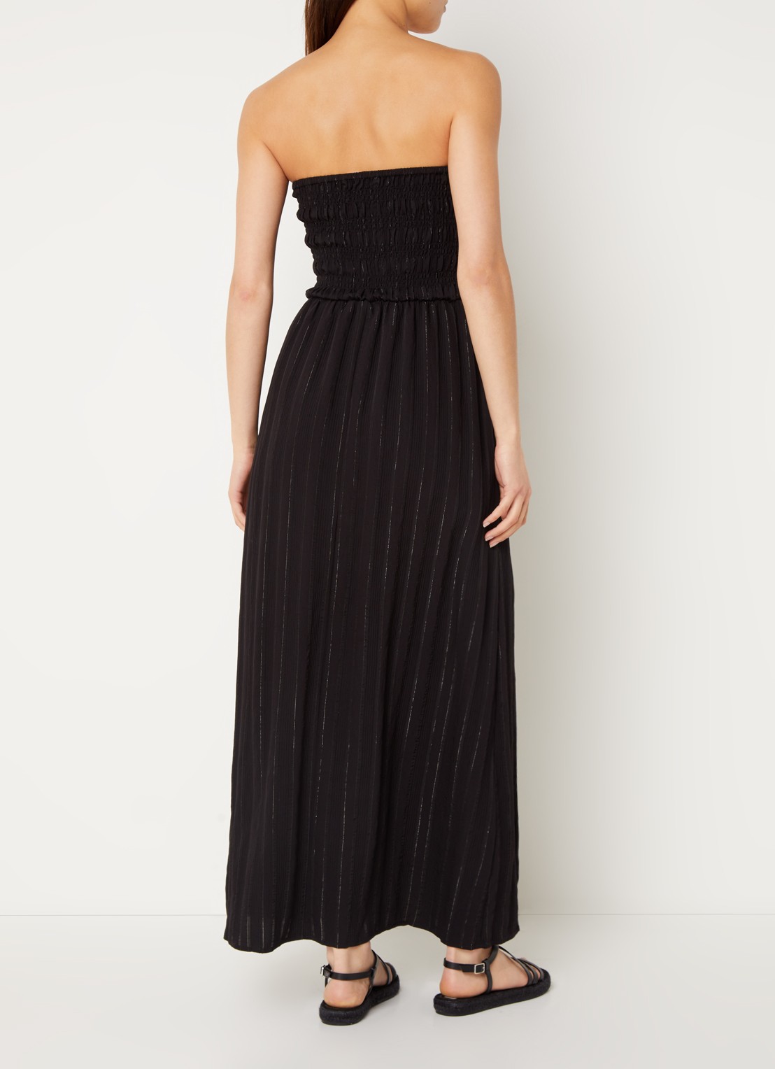 Co'Couture Gigicc strapless maxi jurk met lurex en smockwerk - achterkant zwart